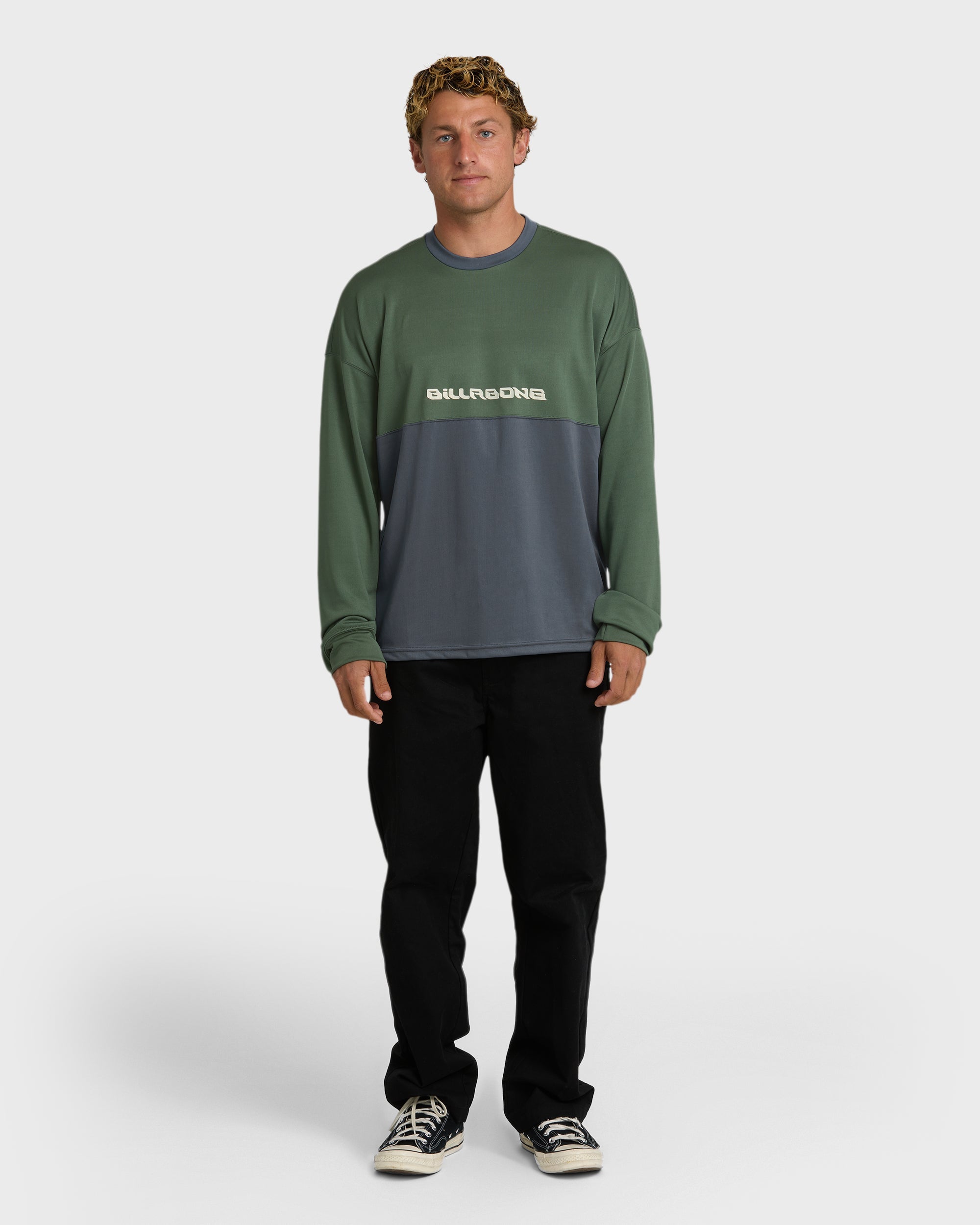 Deep Fake Crew Long Sleeve Knit Top - Hunter Green