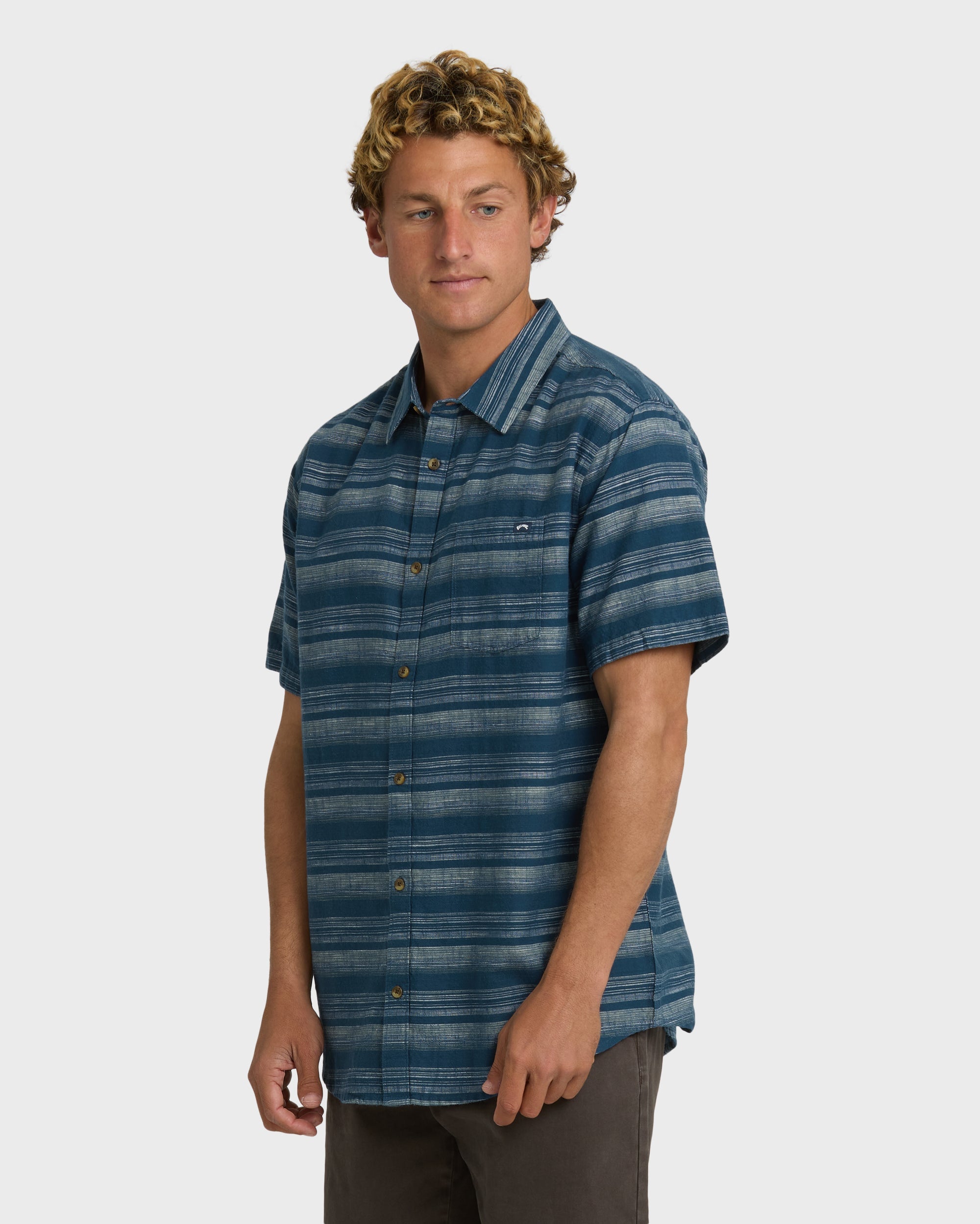 All Day Stripe Short Sleeve Shirt - Dark Denim