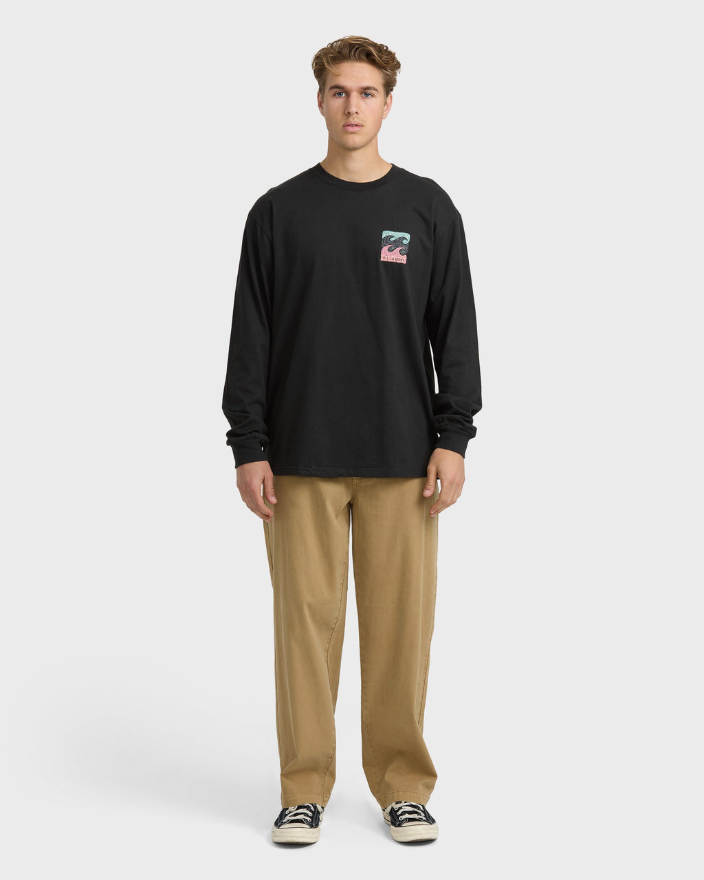 Crayon Wave Regular Long Sleeve T-Shirt - Washed Black