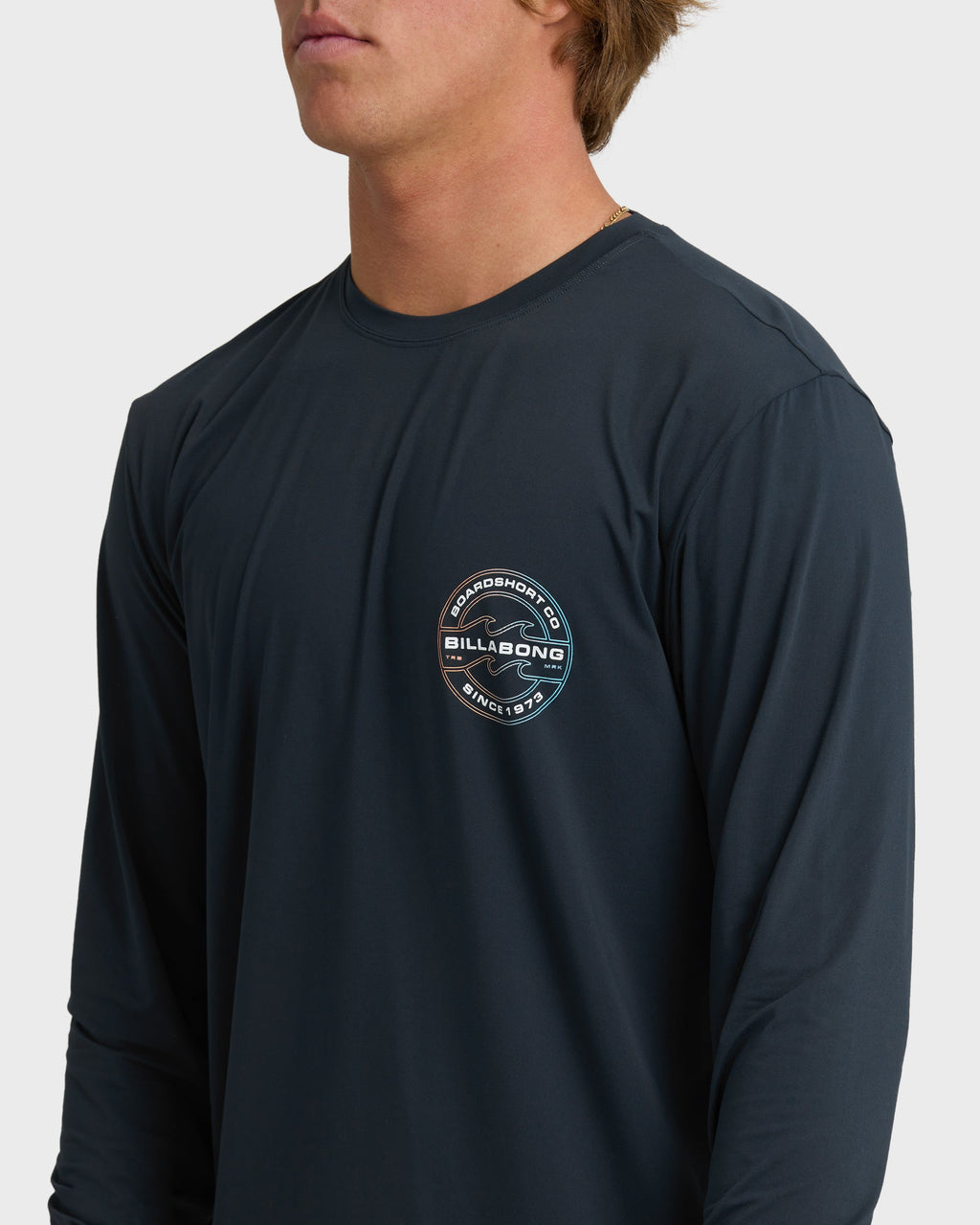 Hollow Loose Fit Long Sleeve Surf Tee - Navy