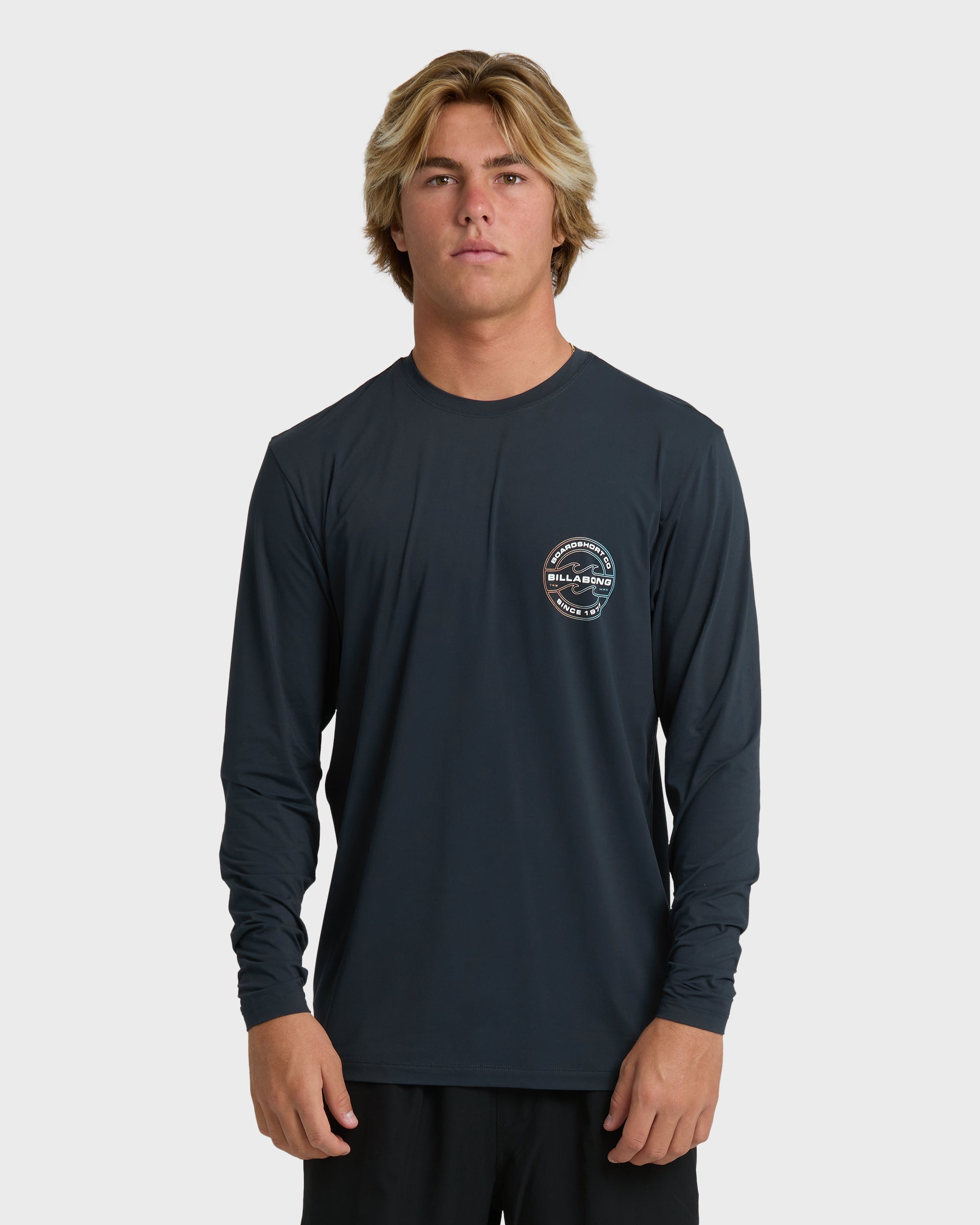 Hollow Loose Fit Long Sleeve Surf Tee - Navy