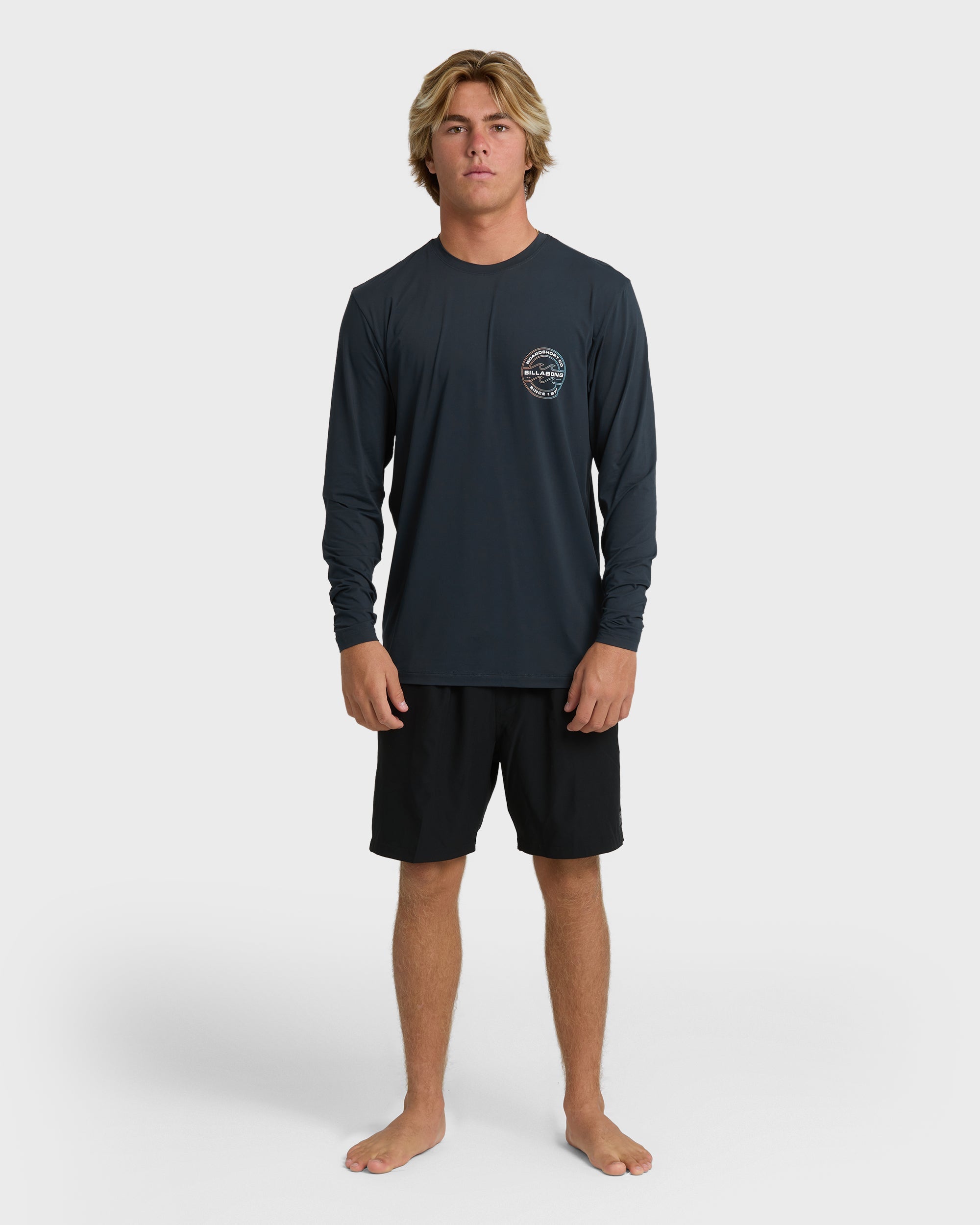 Hollow Loose Fit Long Sleeve Surf Tee - Navy