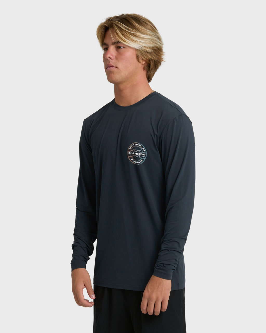 Hollow Loose Fit Long Sleeve Surf Tee - Navy