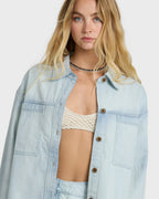 Jade Saltwashed Long Sleeve Woven Top - Blue Mist