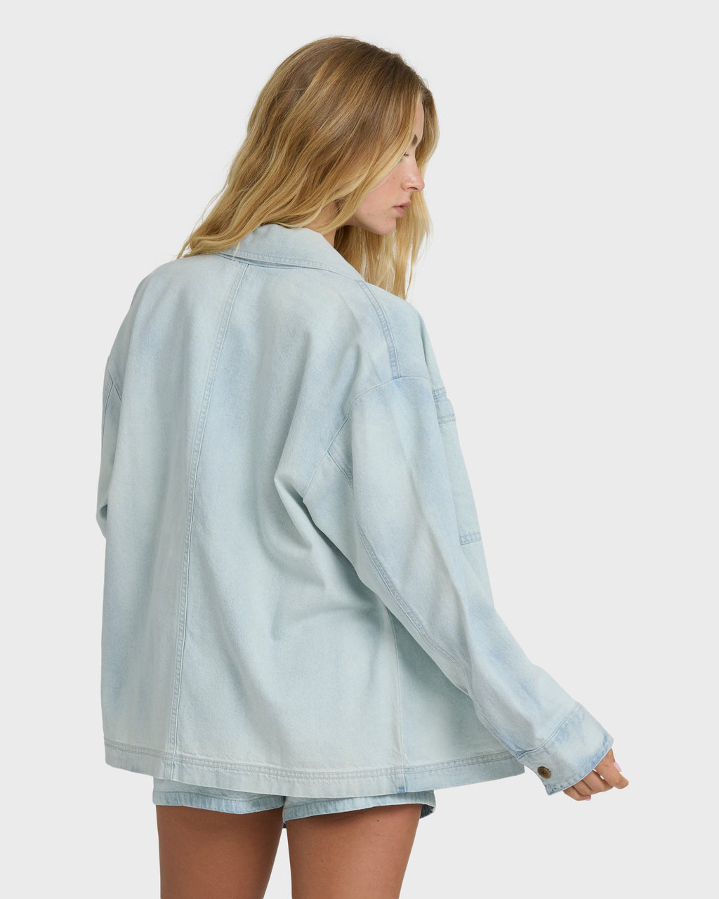 Jade Saltwashed Long Sleeve Woven Top - Blue Mist