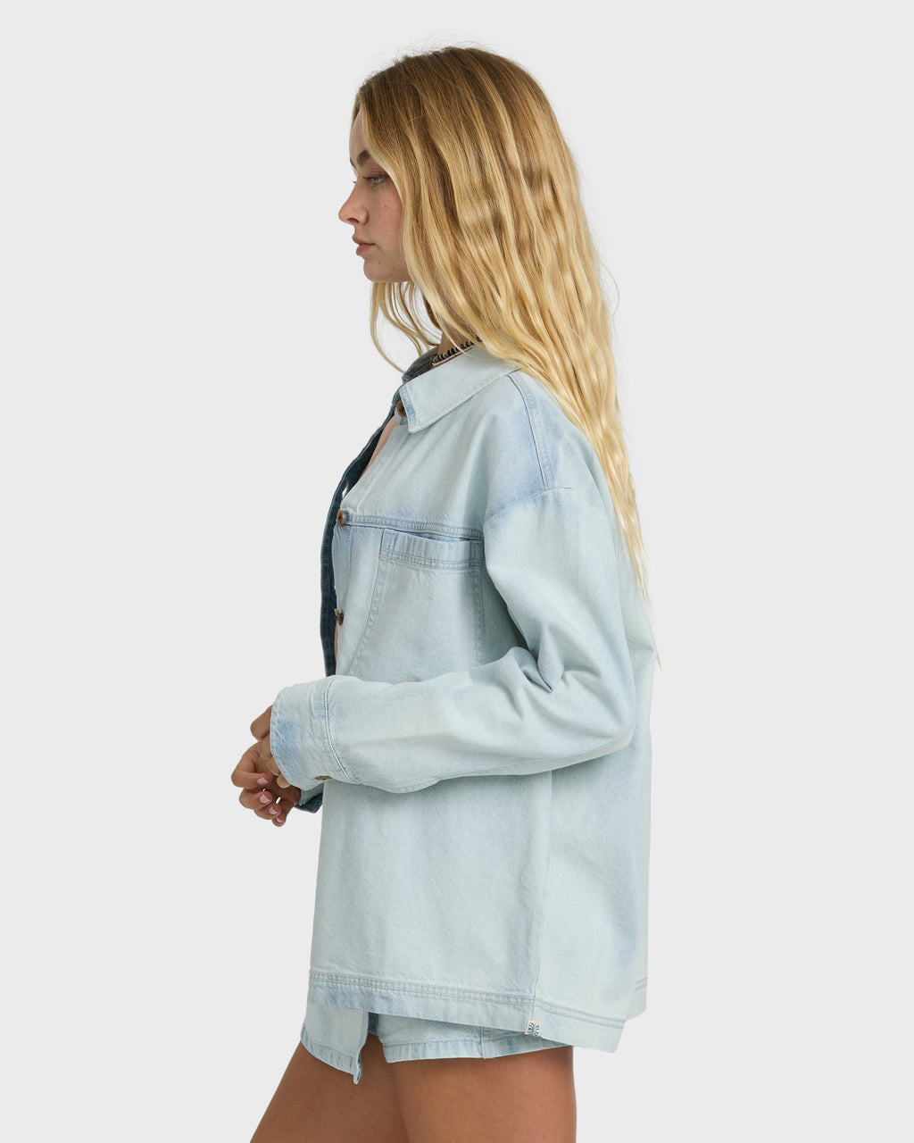 Jade Saltwashed Long Sleeve Woven Top - Blue Mist