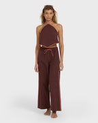 Double Take Elastic Waist Pants - Teak