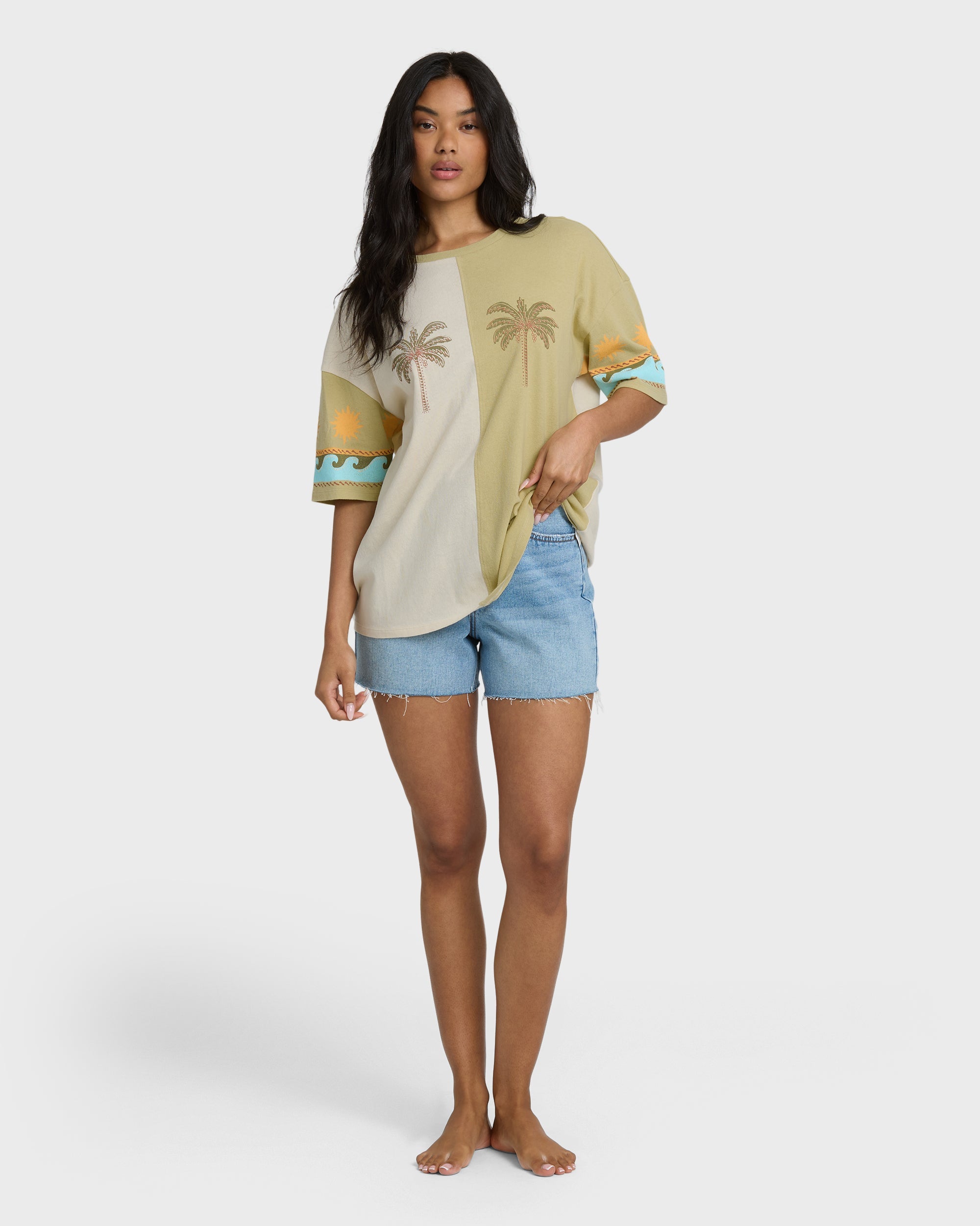 Split Palm Short Sleeve T-Shirt - White Cap