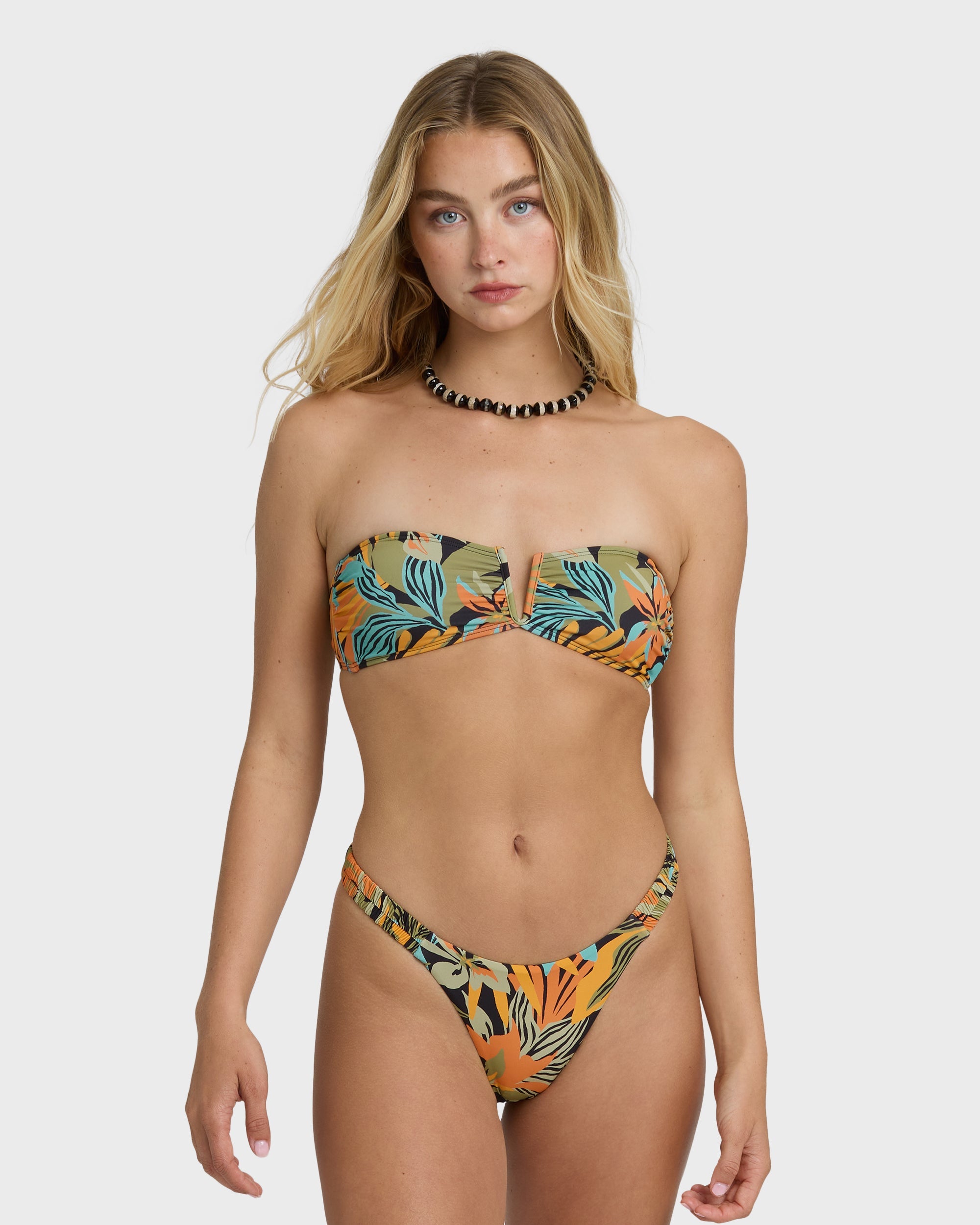 Des Tropiques V Bandeau Bikini Top - Black Multi