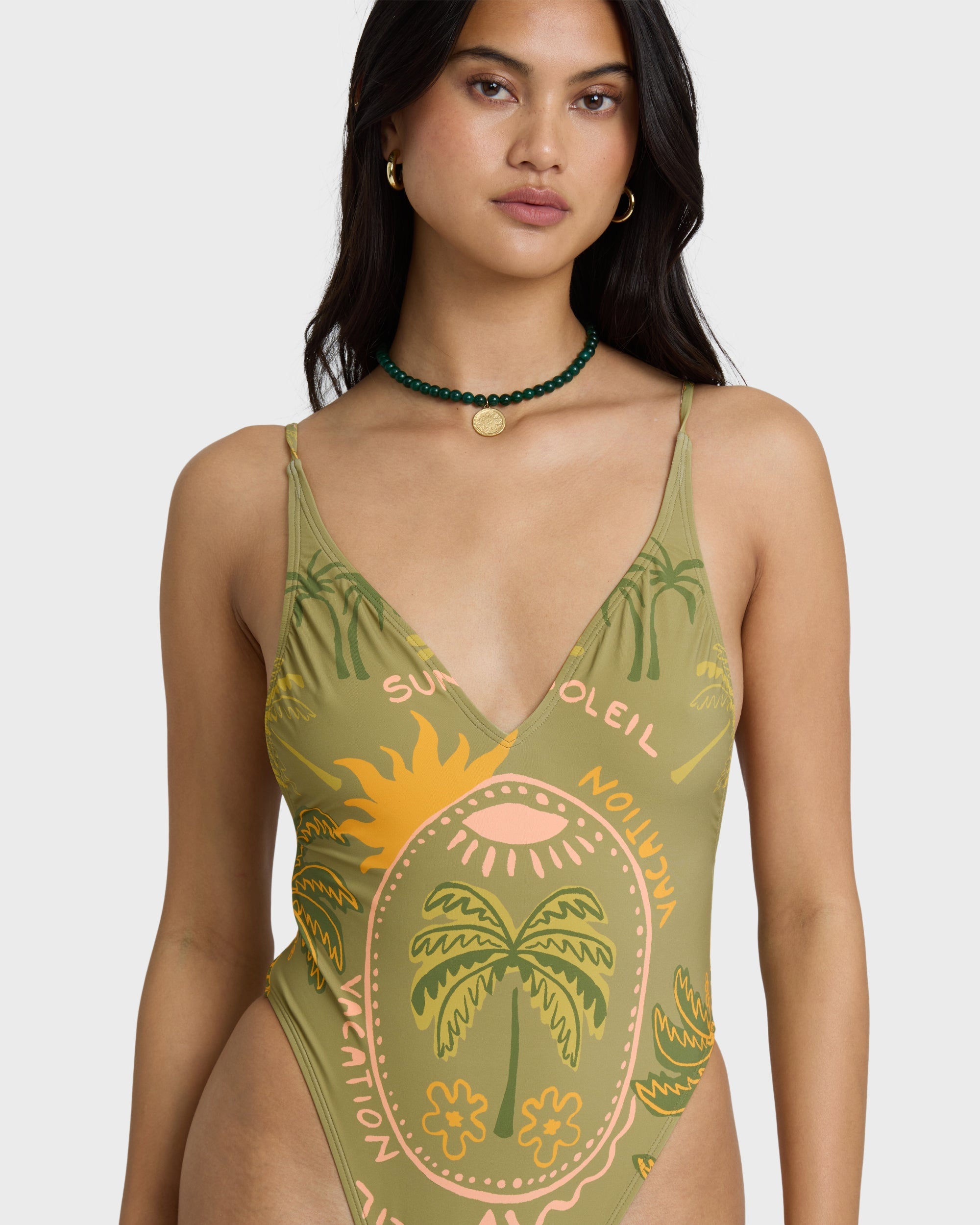 Vaca Soleil Deep V One-piece Swimsuit - Cedar