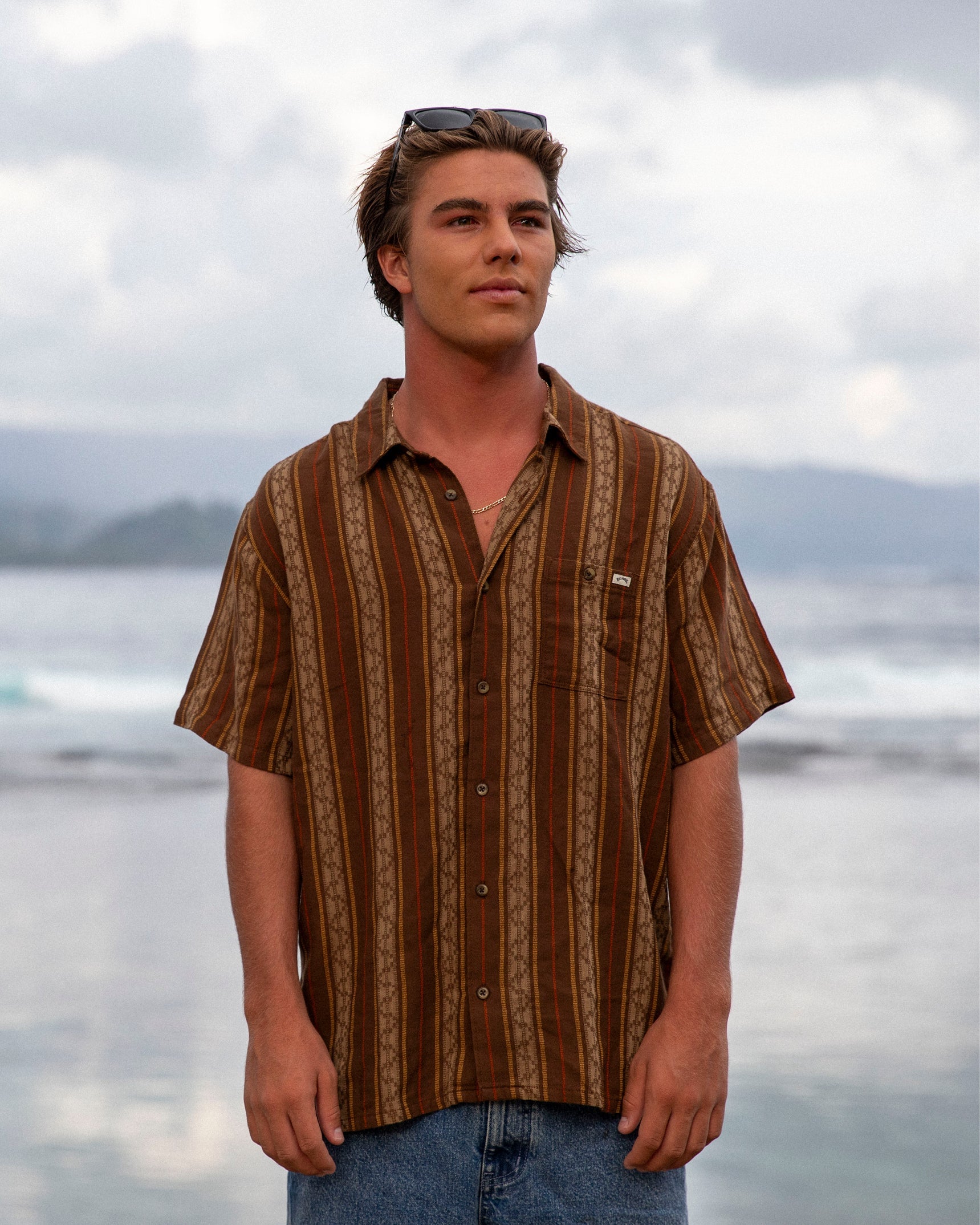 Sundays Jacquard Short Sleeve Woven Shirt - Vintage Khaki
