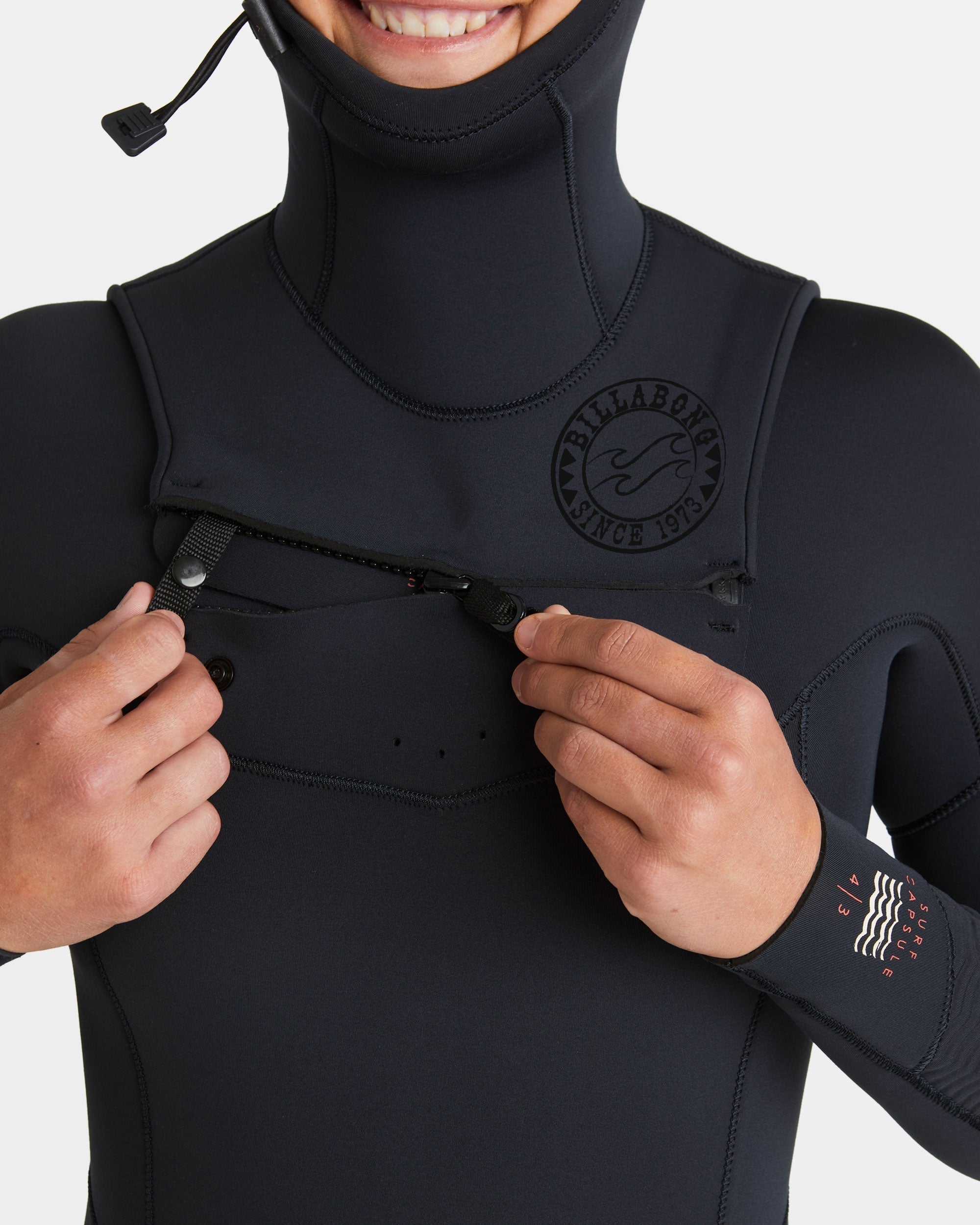 4/3mm Salty Dayz Natural Upcycler GBS Chest Zip Hooded Wetsuit - Black