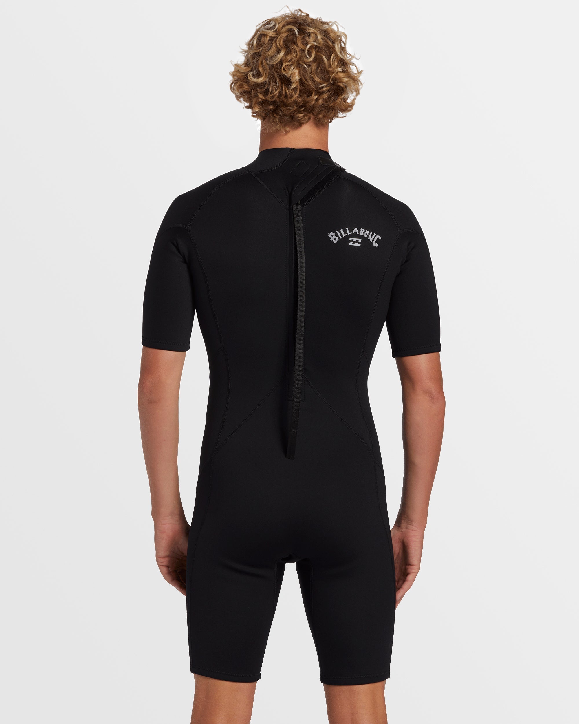 2mm Foil Flatlock Back Zip Short Sleeve Springsuit - Black
