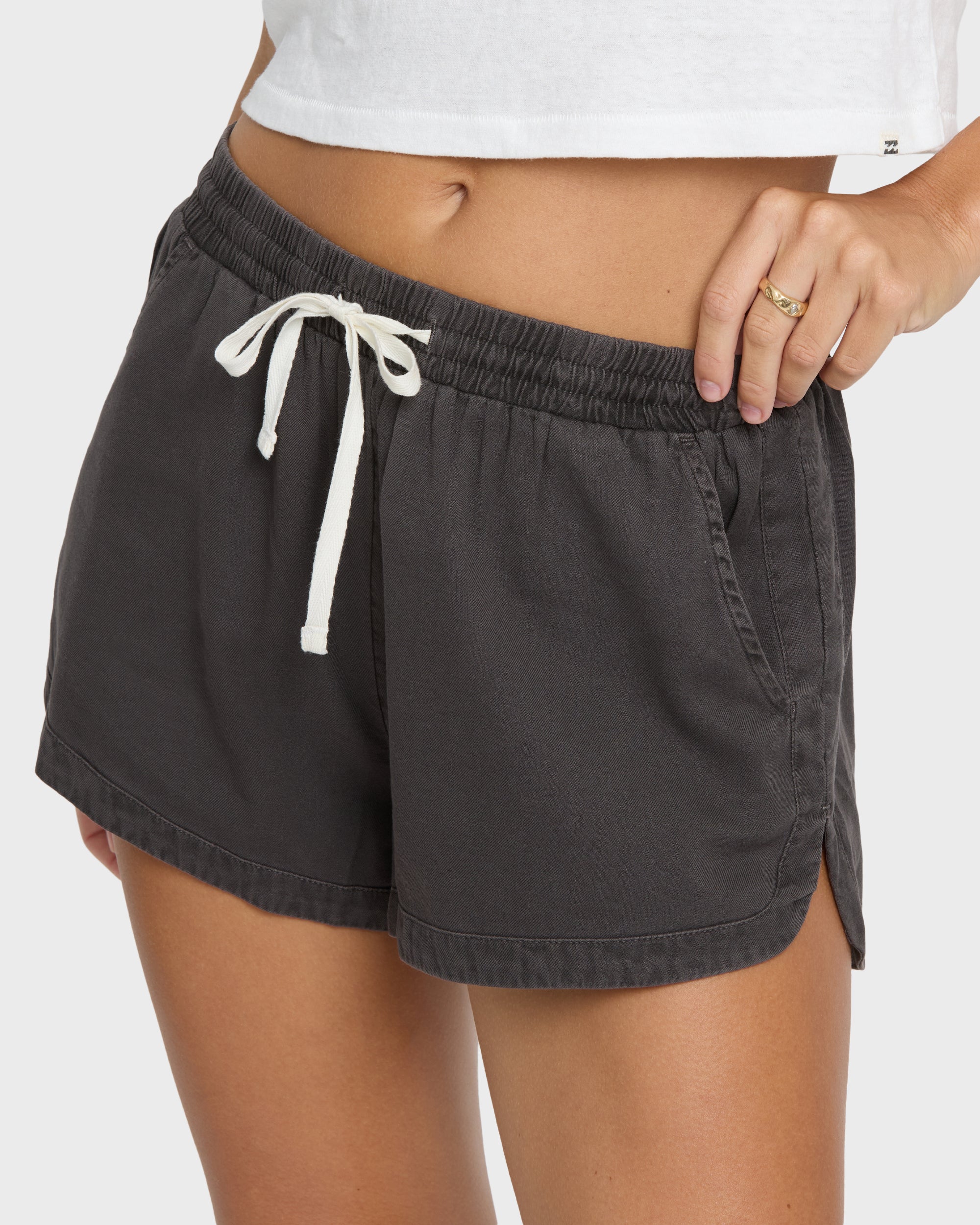 Road Trippin Elastic Waist Woven Shorts - Off Black