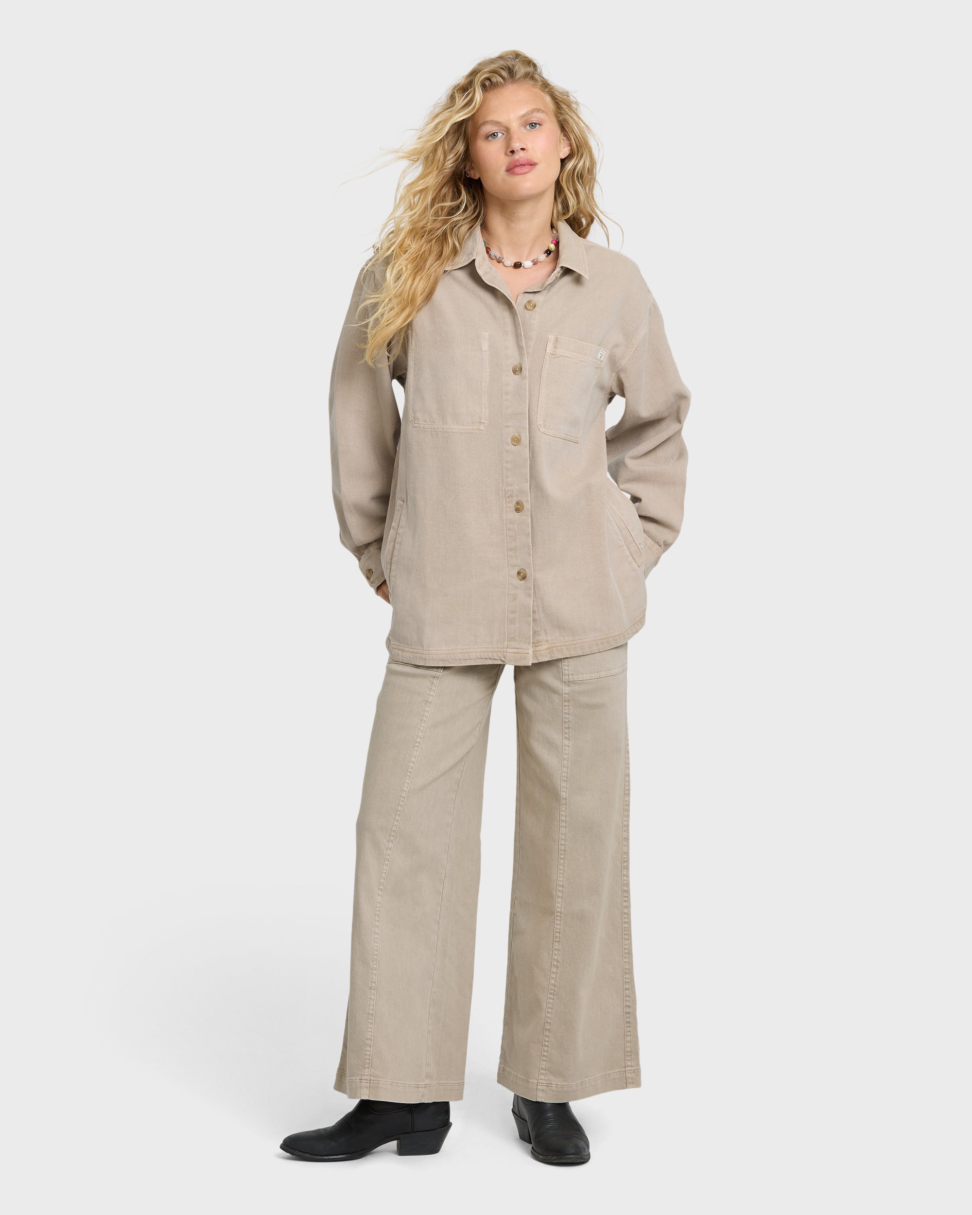 Rival Wide Leg Pants - Cobblestone