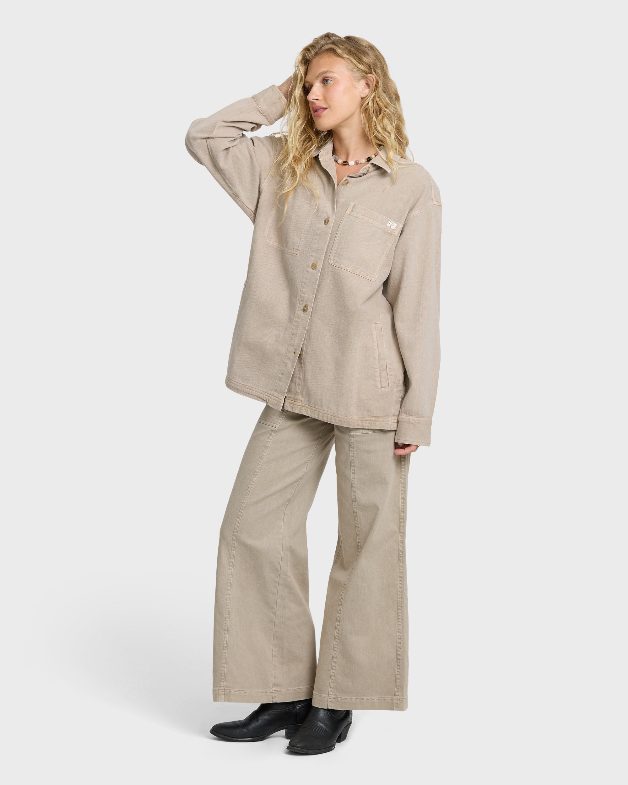 Rival Wide Leg Pants - Cobblestone