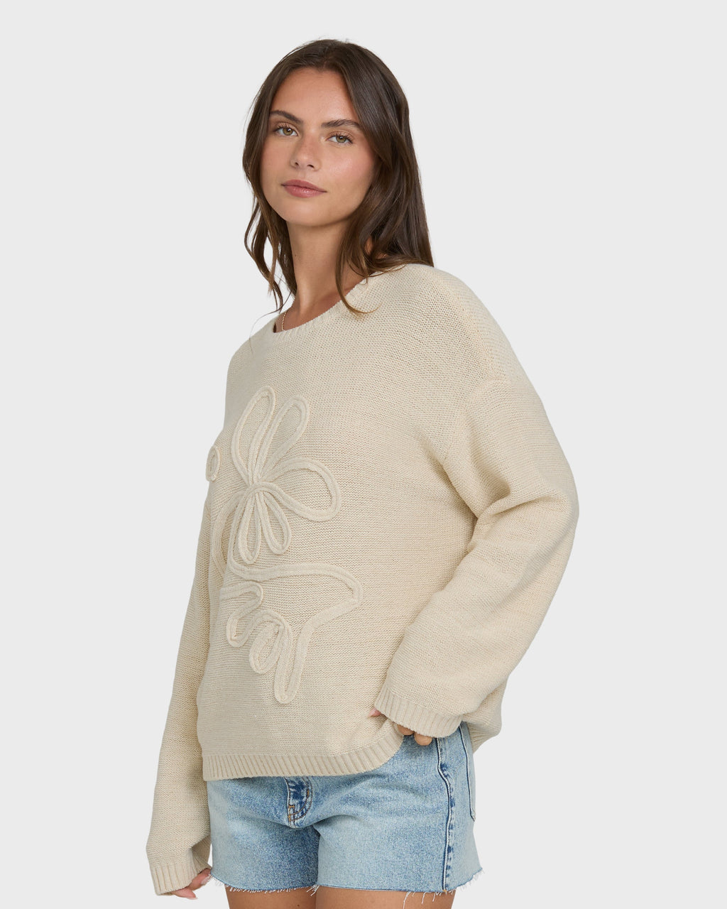 Soft Wave Crewneck Sweater - White Cap