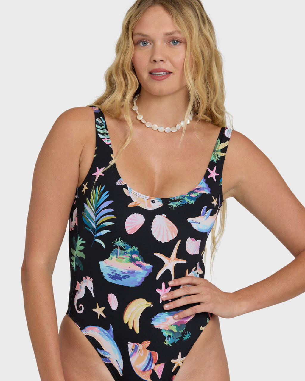 Party Wave Tanker One Piece Swimsuit - Black Pebble