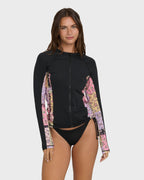 Dreamy Daze Zip Front Long Sleeve Rashguard - Black Pebble
