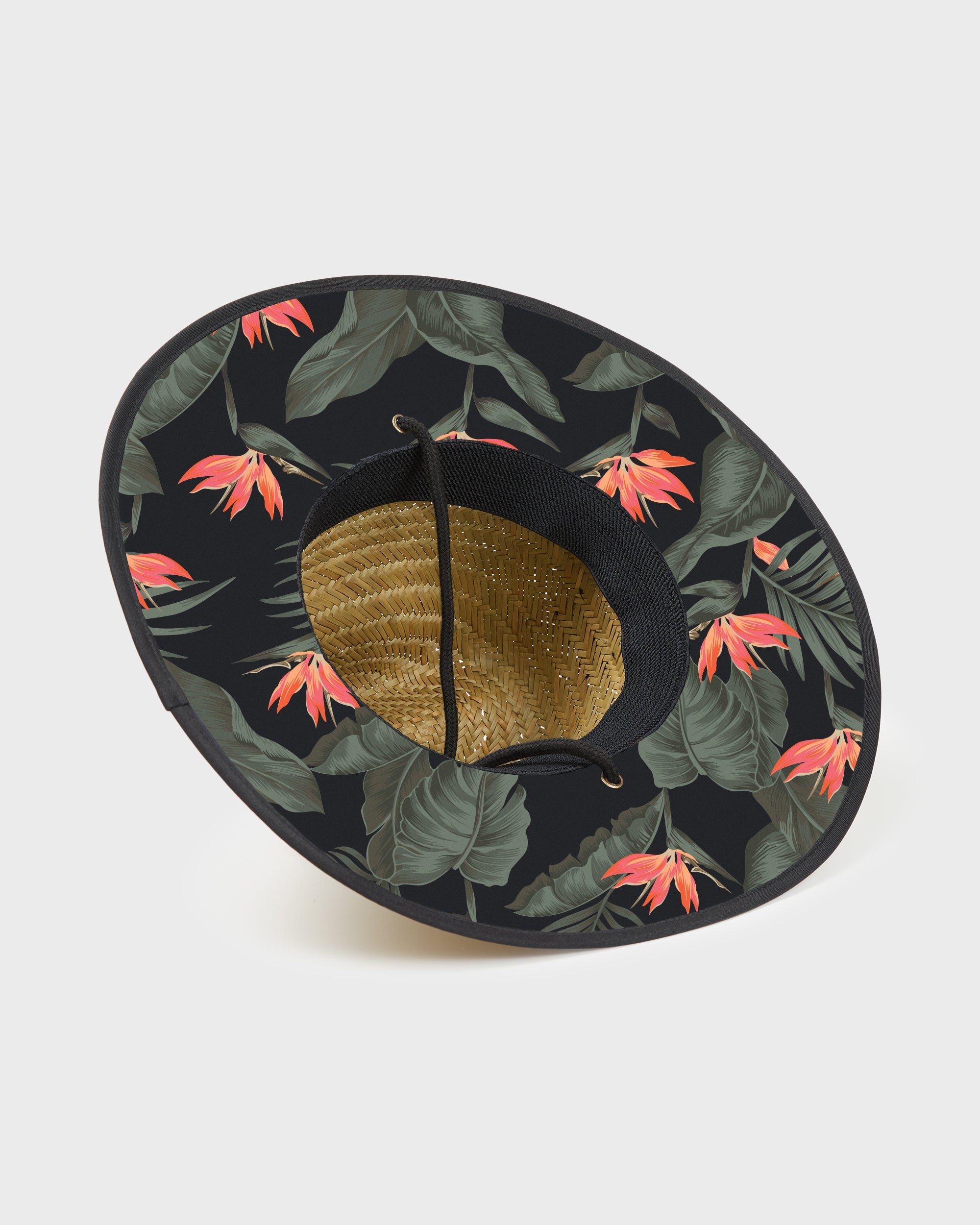 Tides Print Straw Lifeguard Hat - Jet Black