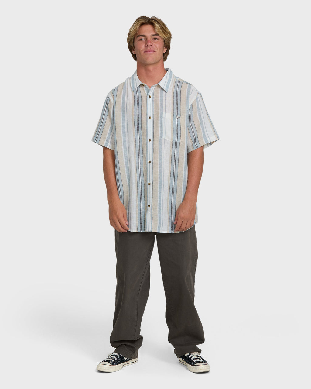 All Day Stripe Short Sleeve Shirt - Blue/White