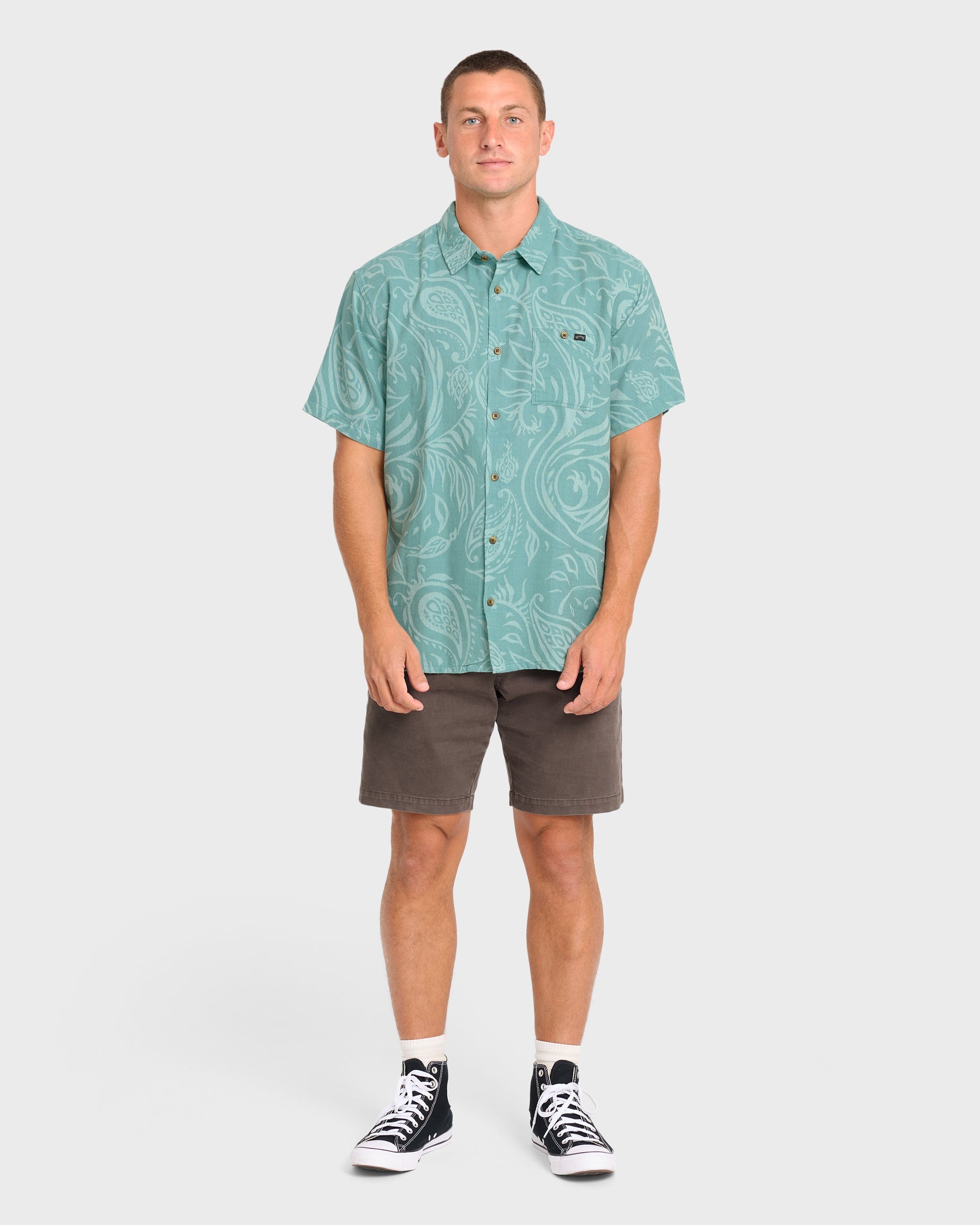 Sundays Jacquard Short Sleeve Woven Shirt - Blue Surf