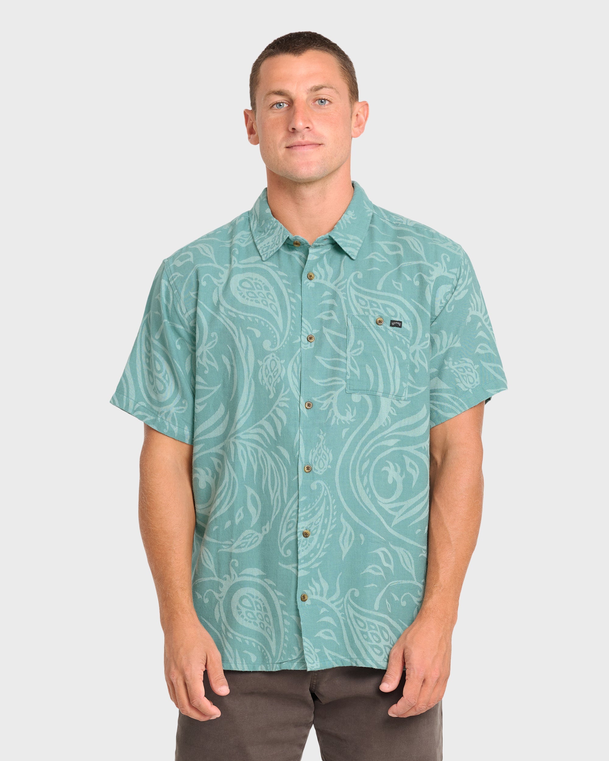 Sundays Jacquard Short Sleeve Woven Shirt - Blue Surf