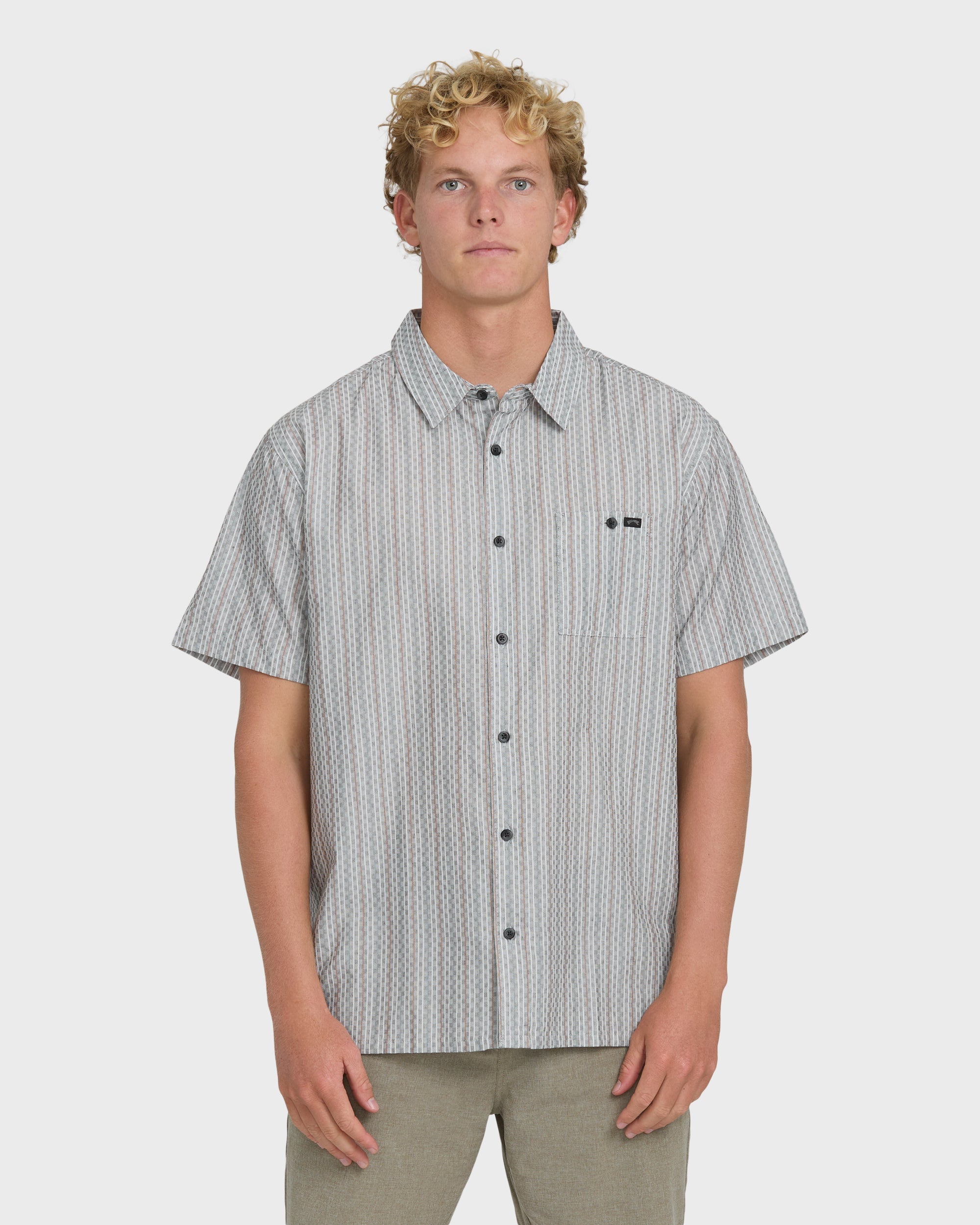 Sundays Jacquard Short Sleeve Woven Shirt - Fog Gray