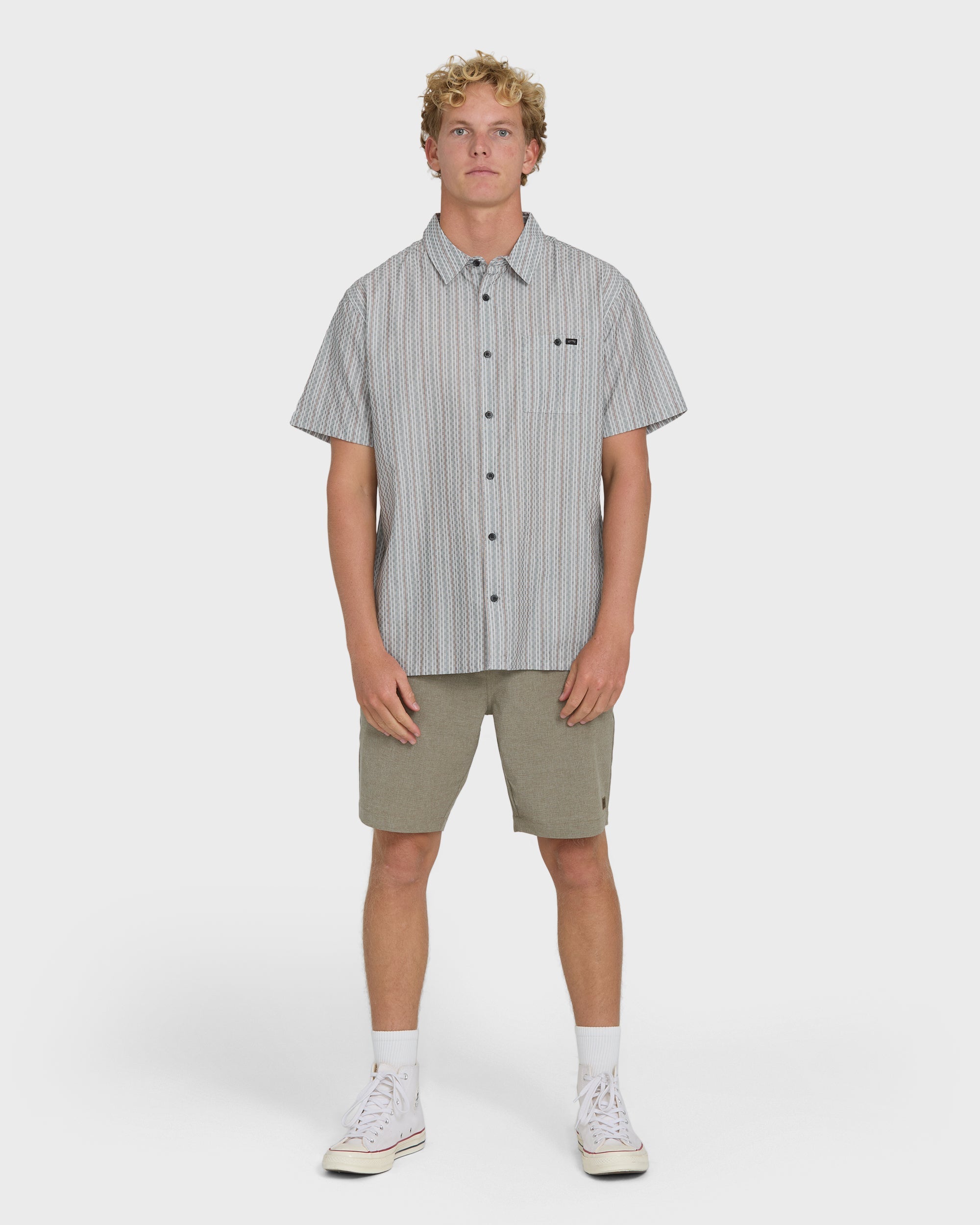Sundays Jacquard Short Sleeve Woven Shirt - Fog Gray