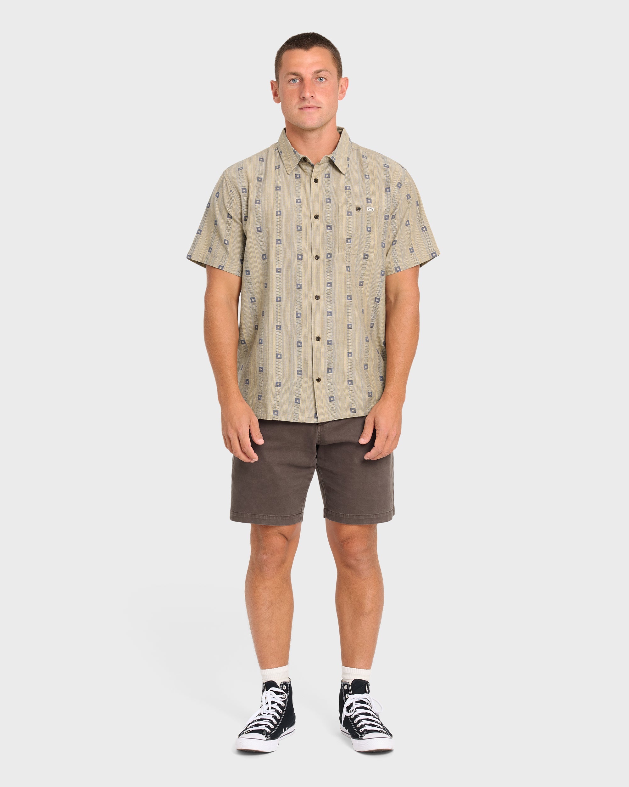 Sundays Jacquard Short Sleeve Woven Shirt - Pale Khaki