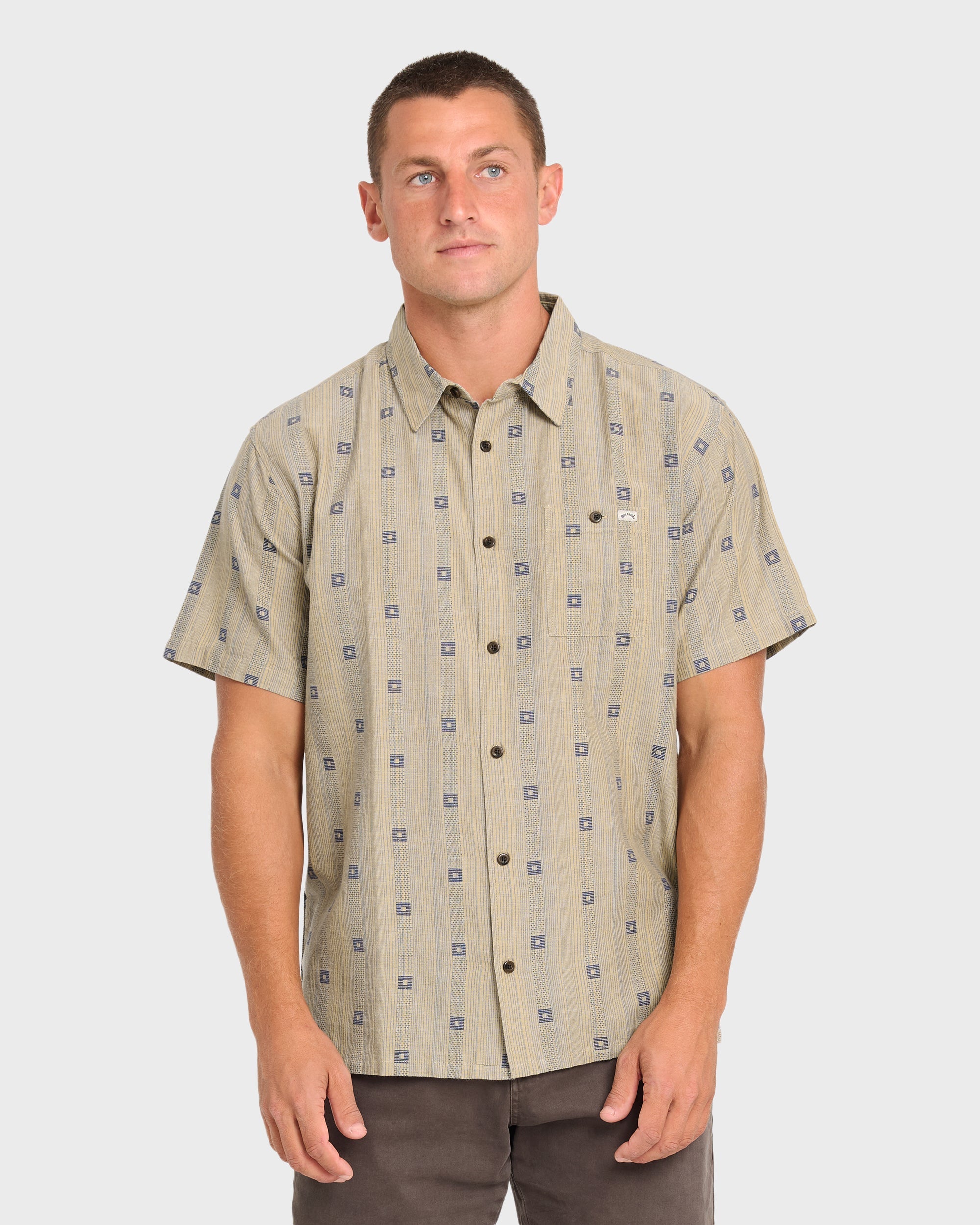 Sundays Jacquard Short Sleeve Woven Shirt - Pale Khaki
