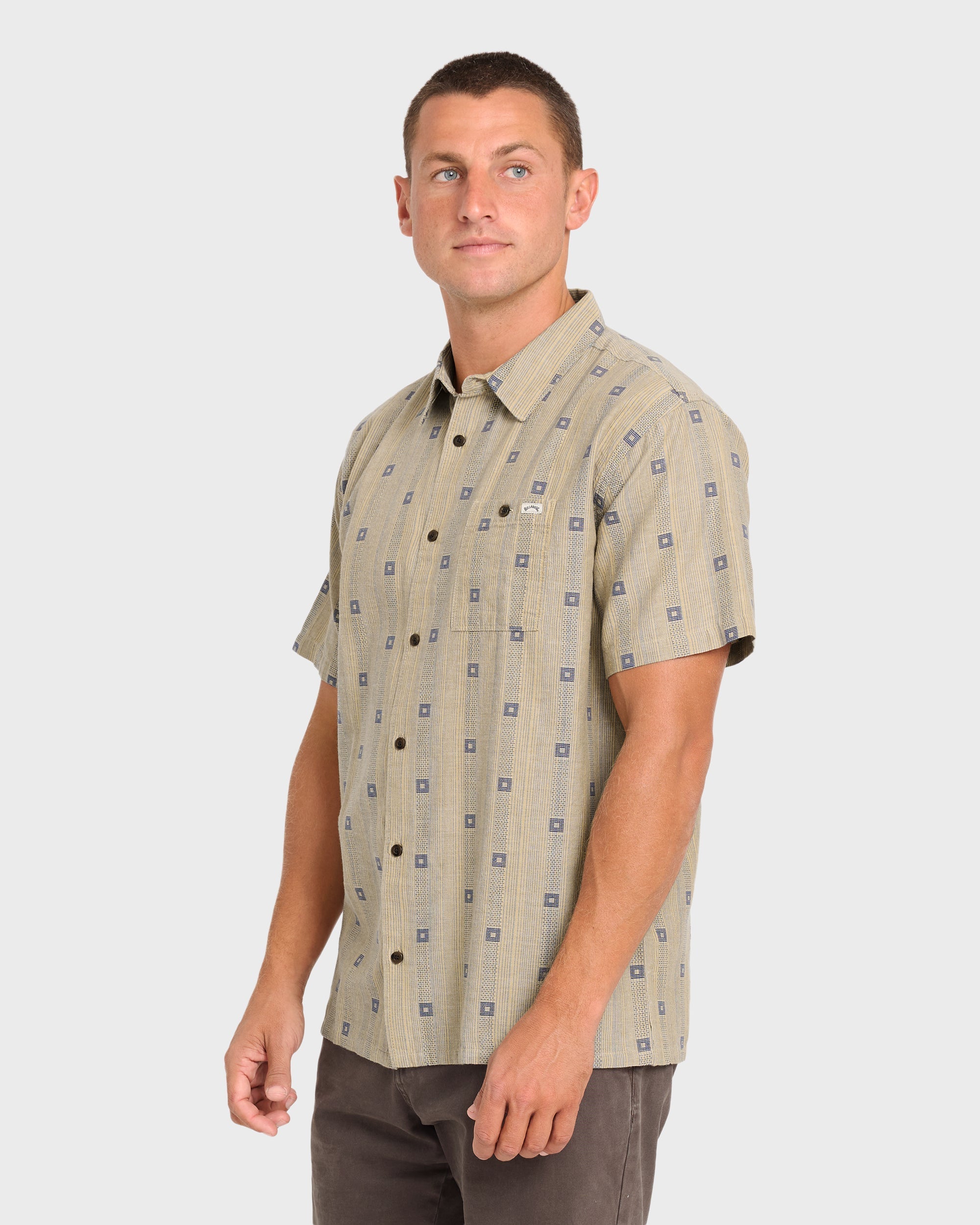 Sundays Jacquard Short Sleeve Woven Shirt - Pale Khaki