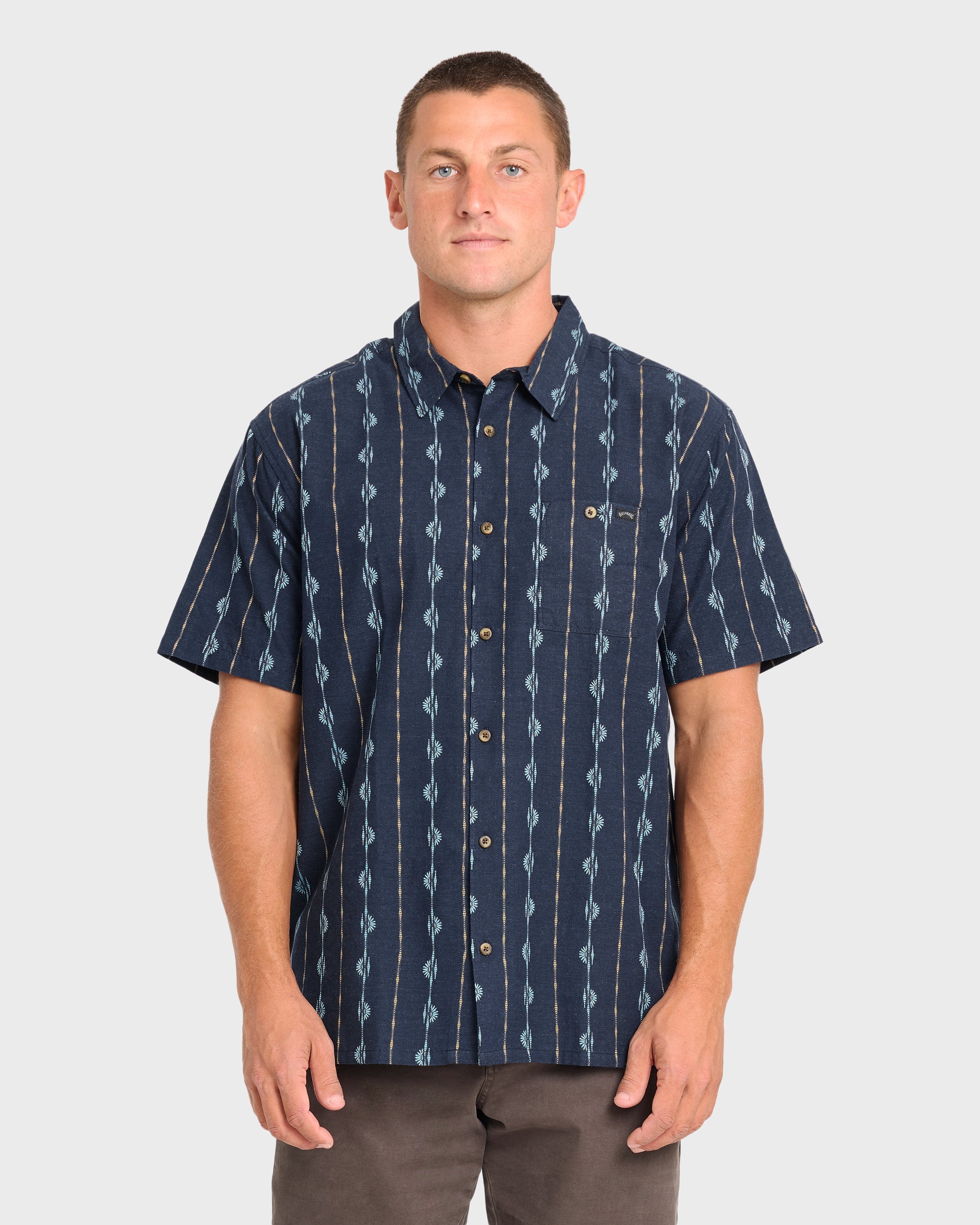 Sundays Jacquard Short Sleeve Woven Shirt - Real Teal