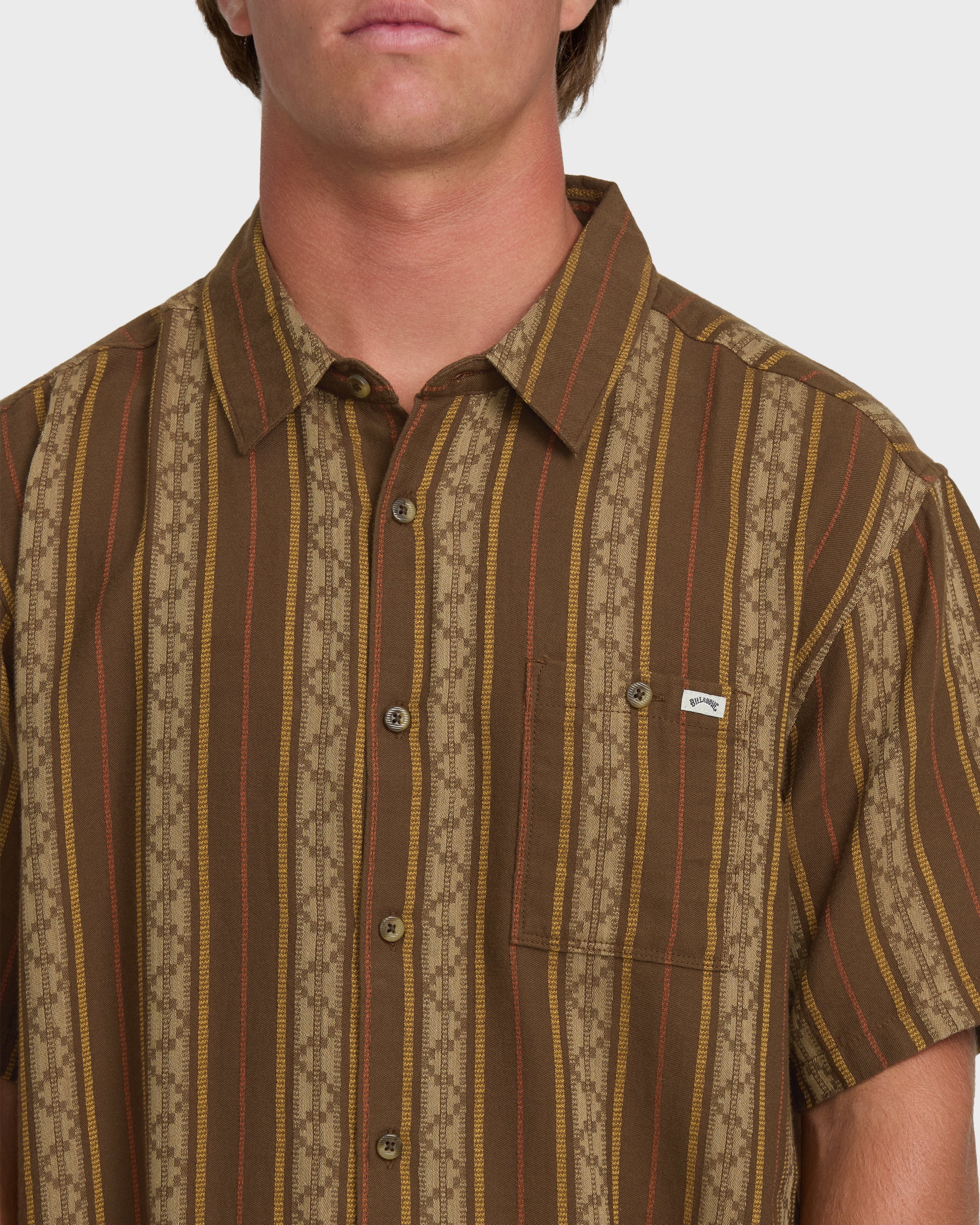 Sundays Jacquard Short Sleeve Woven Shirt - Vintage Khaki