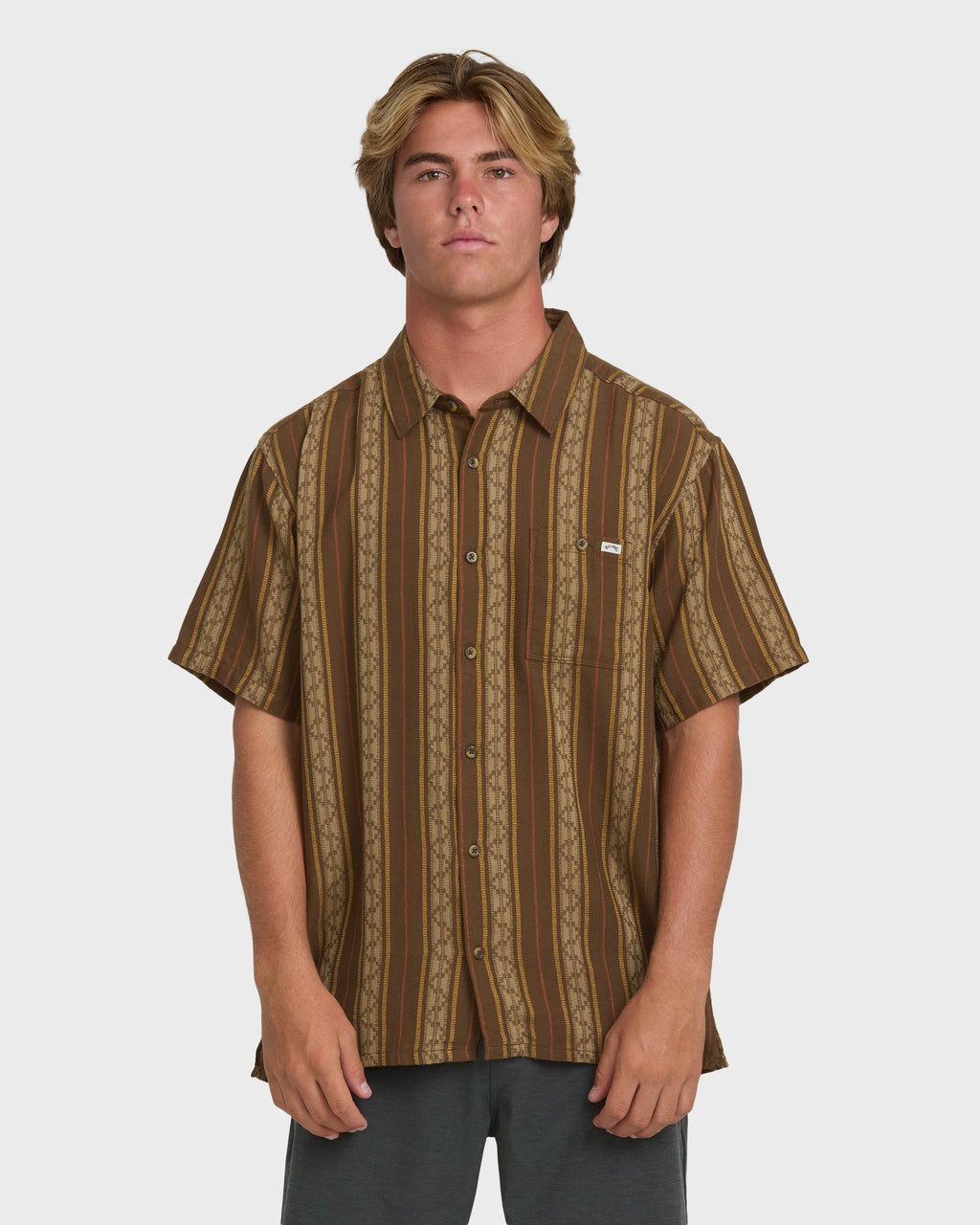 Sundays Jacquard Short Sleeve Woven Shirt - Vintage Khaki