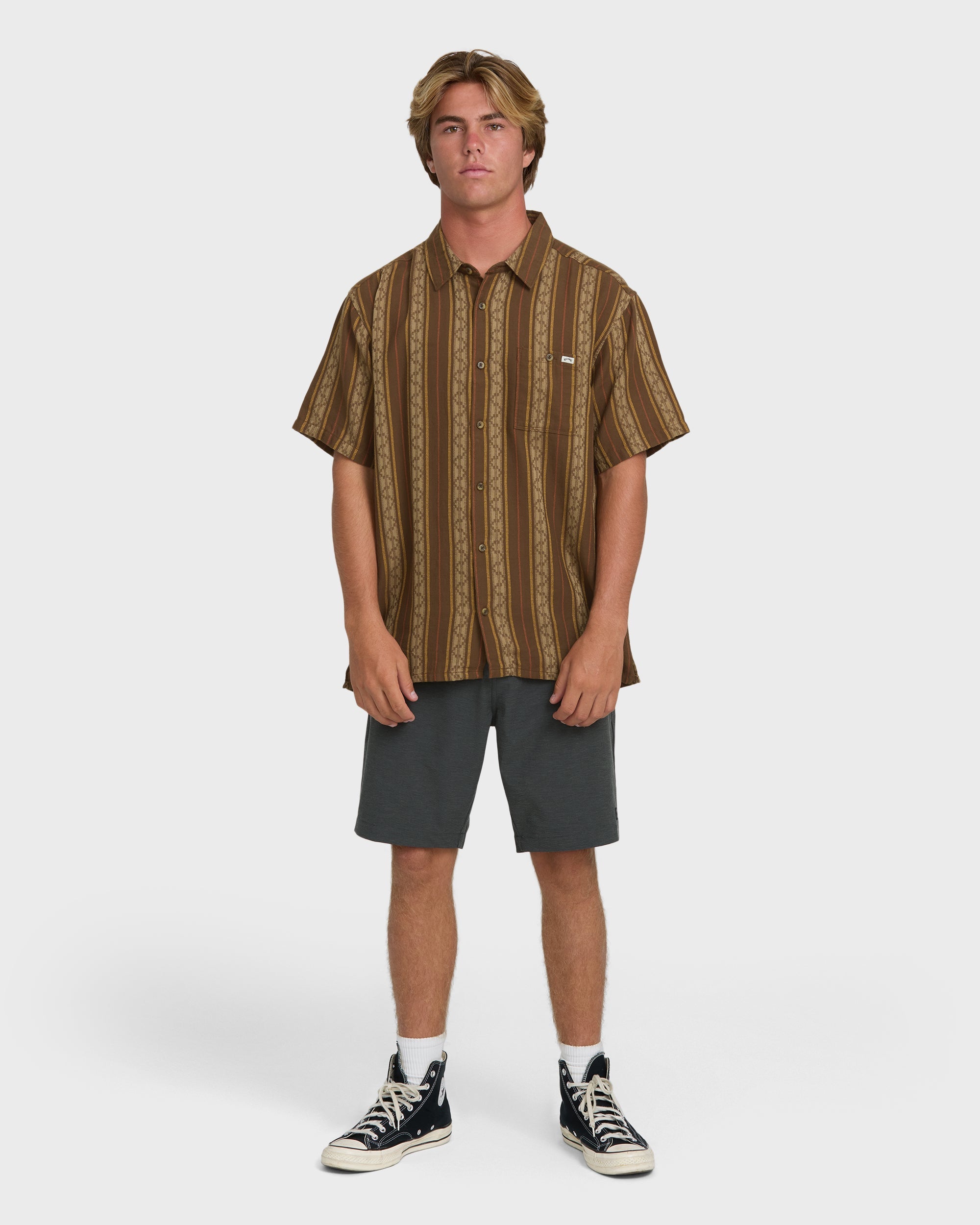 Sundays Jacquard Short Sleeve Woven Shirt - Vintage Khaki
