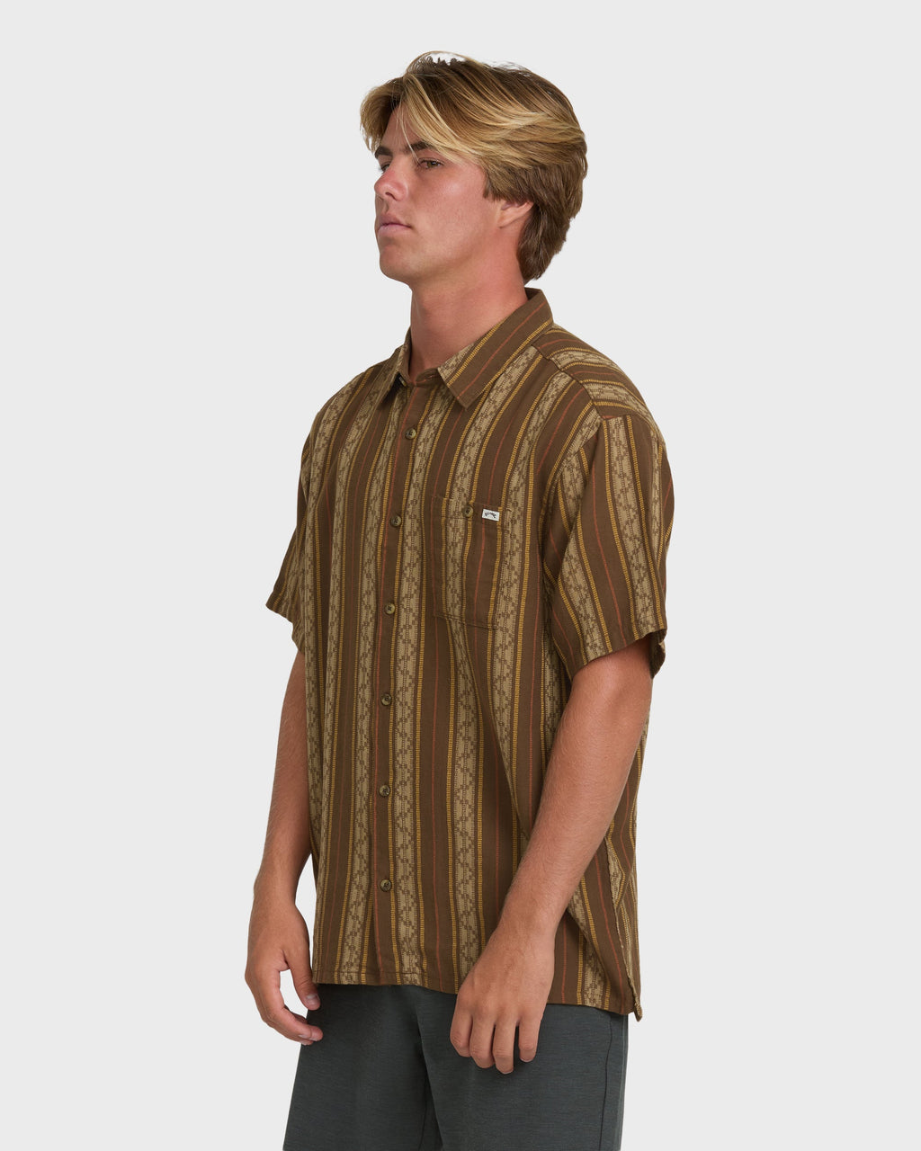 Sundays Jacquard Short Sleeve Woven Shirt - Vintage Khaki