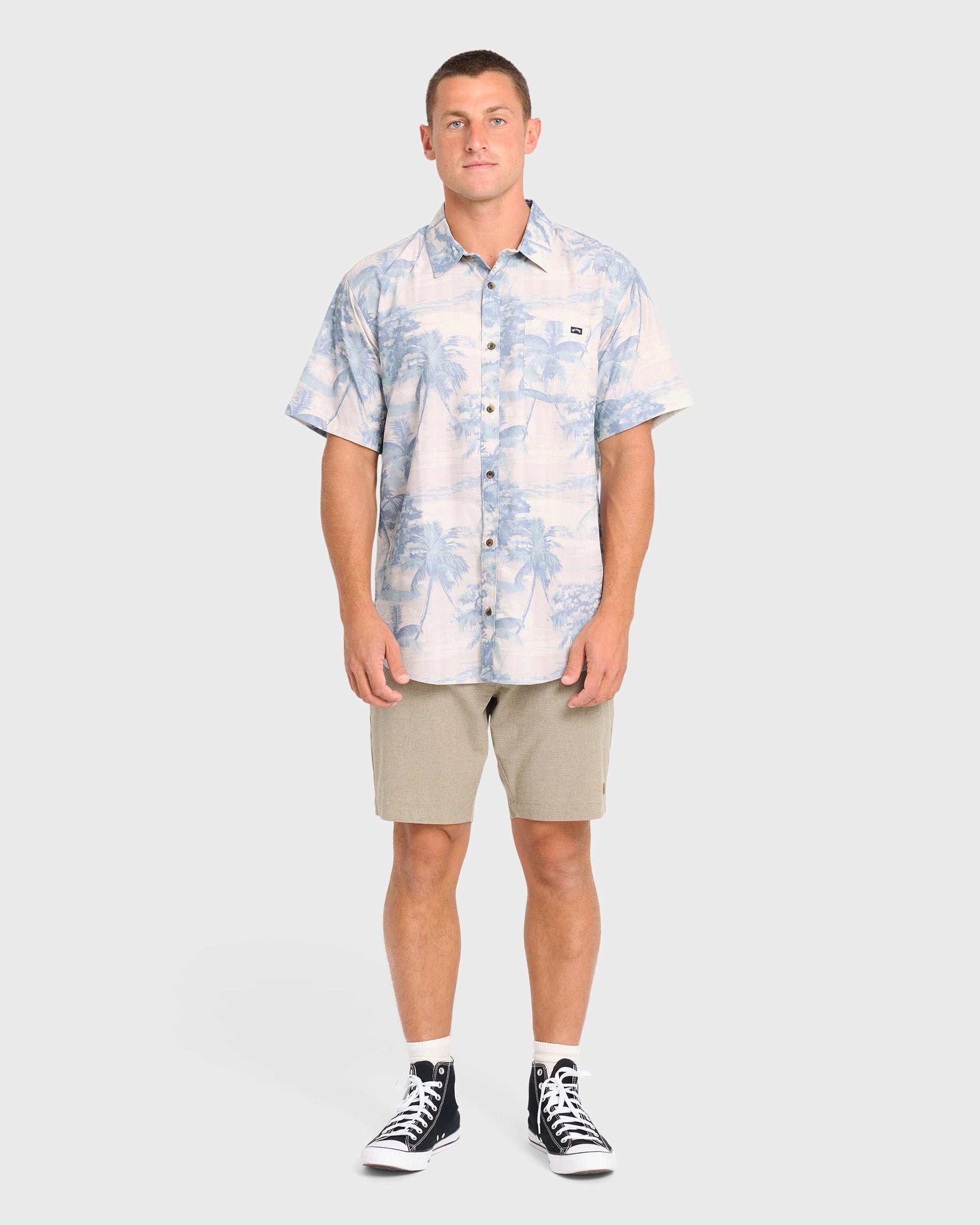 Sundays Lounge Short Sleeve Woven Shirt - Blue Haze