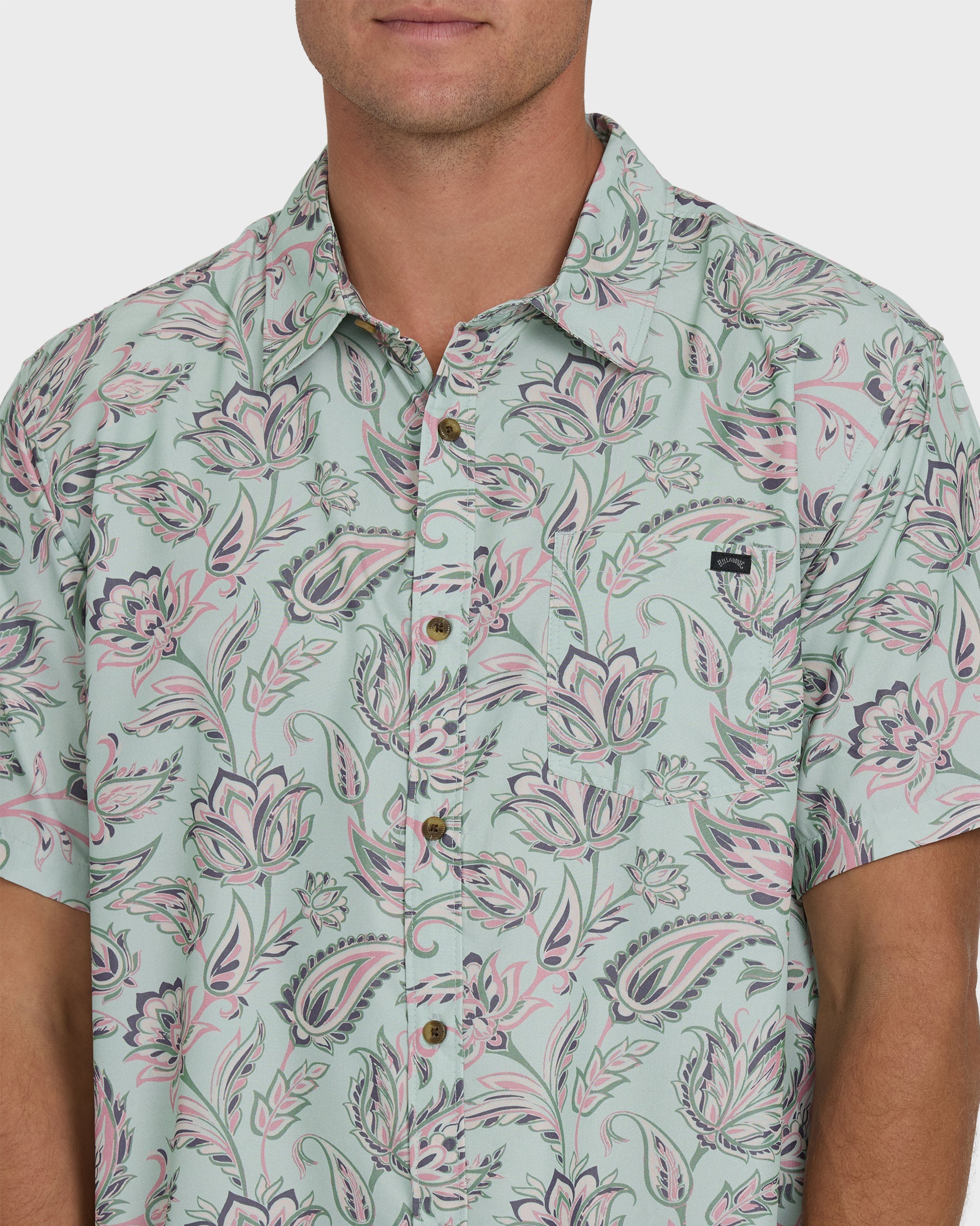 Sundays Lounge Short Sleeve Woven Shirt - Mist Green