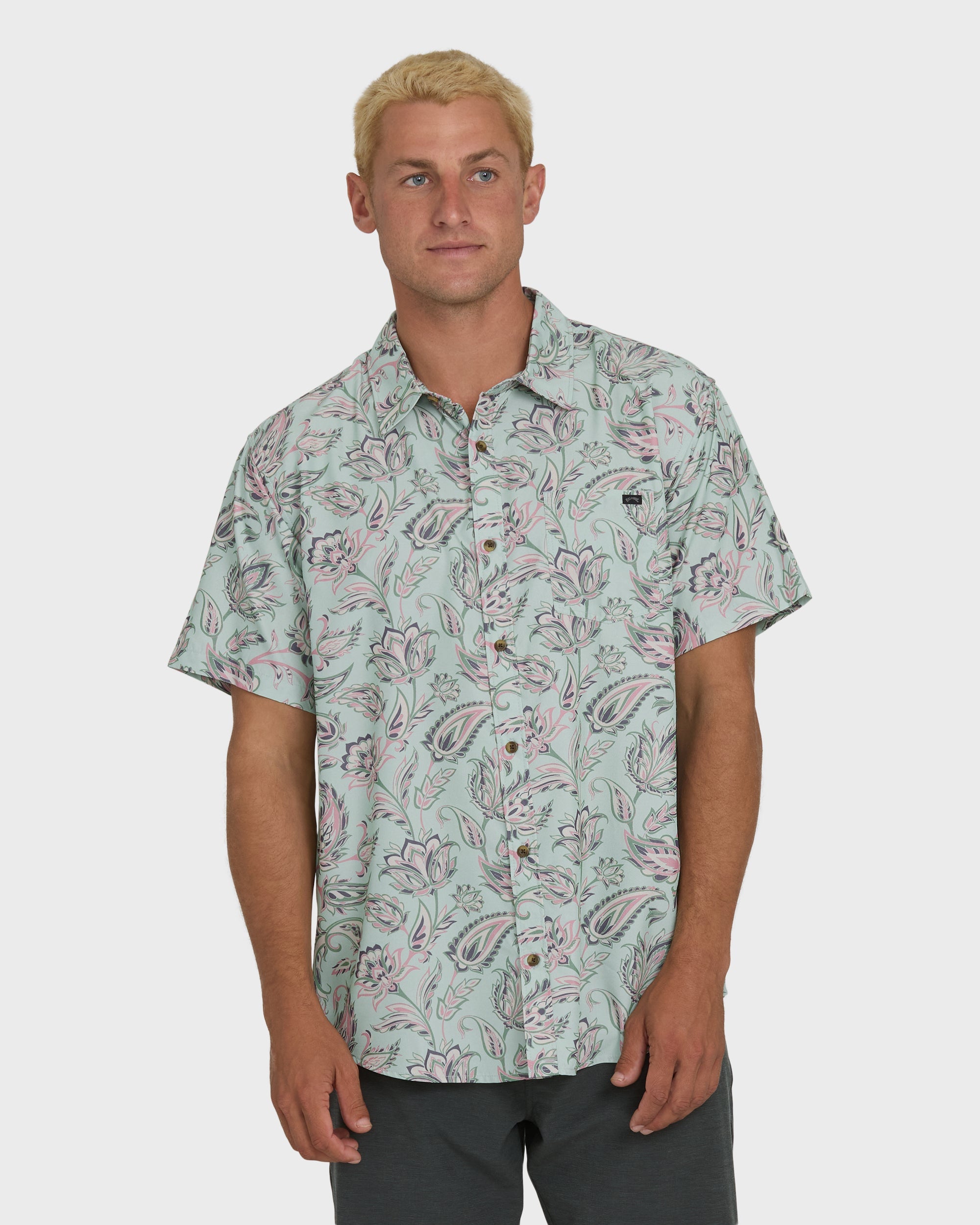 Sundays Lounge Short Sleeve Woven Shirt - Mist Green