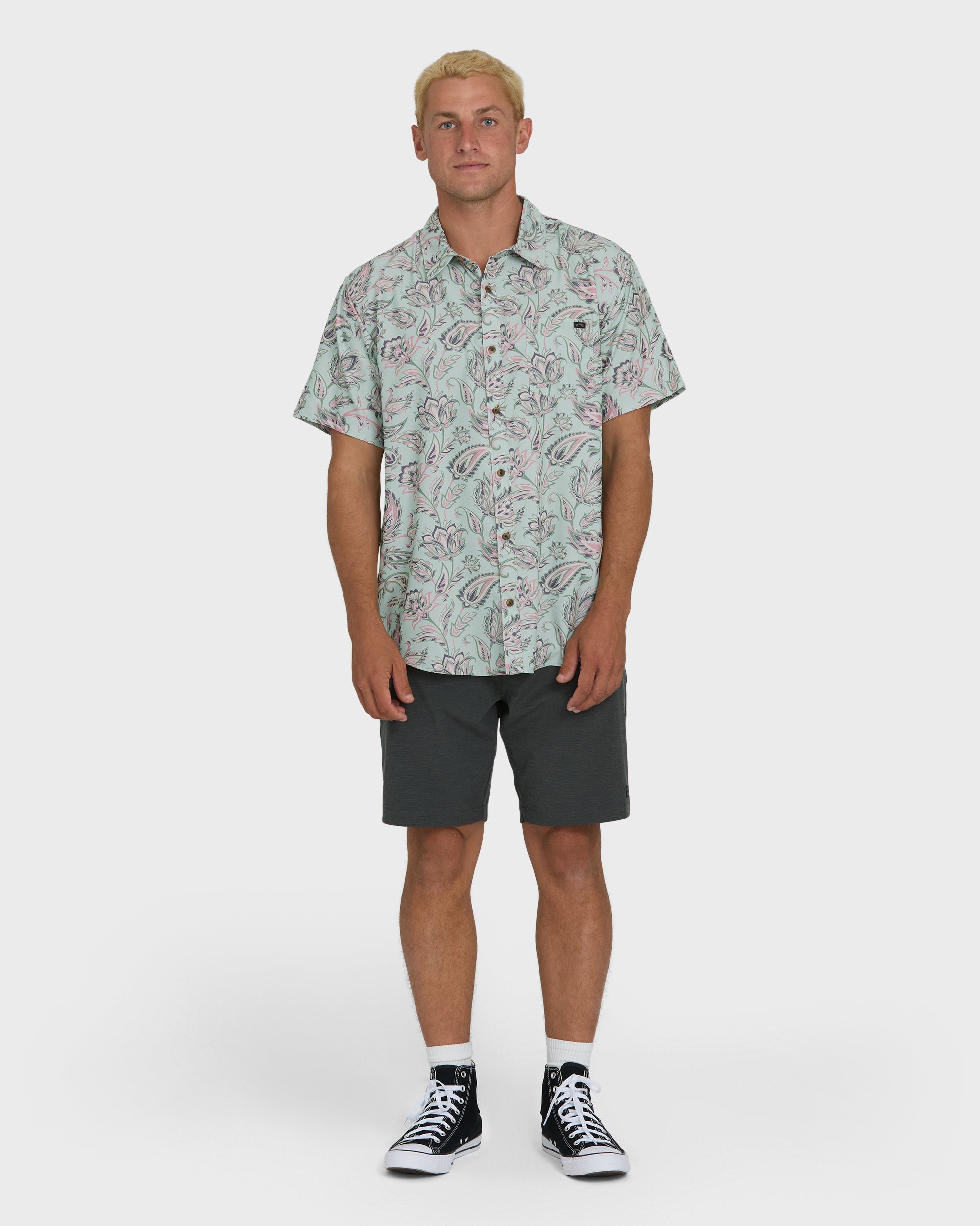 Sundays Lounge Short Sleeve Woven Shirt - Mist Green