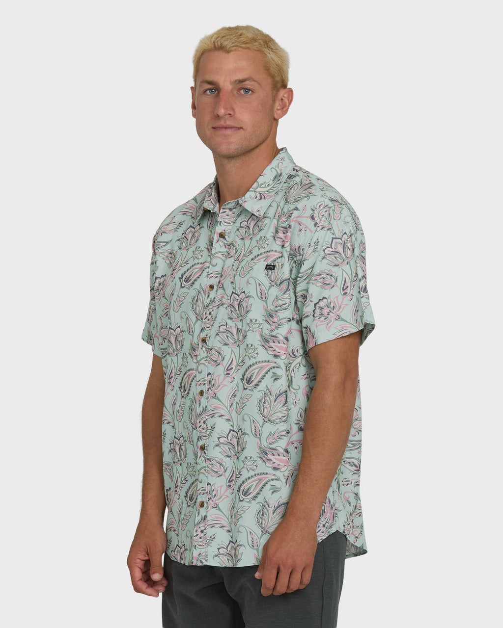 Sundays Lounge Short Sleeve Woven Shirt - Mist Green