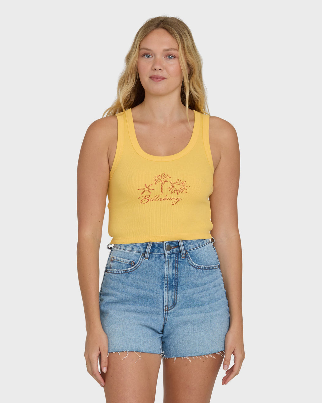 Sun Palm Seashell Tank Top - Soft Yellow