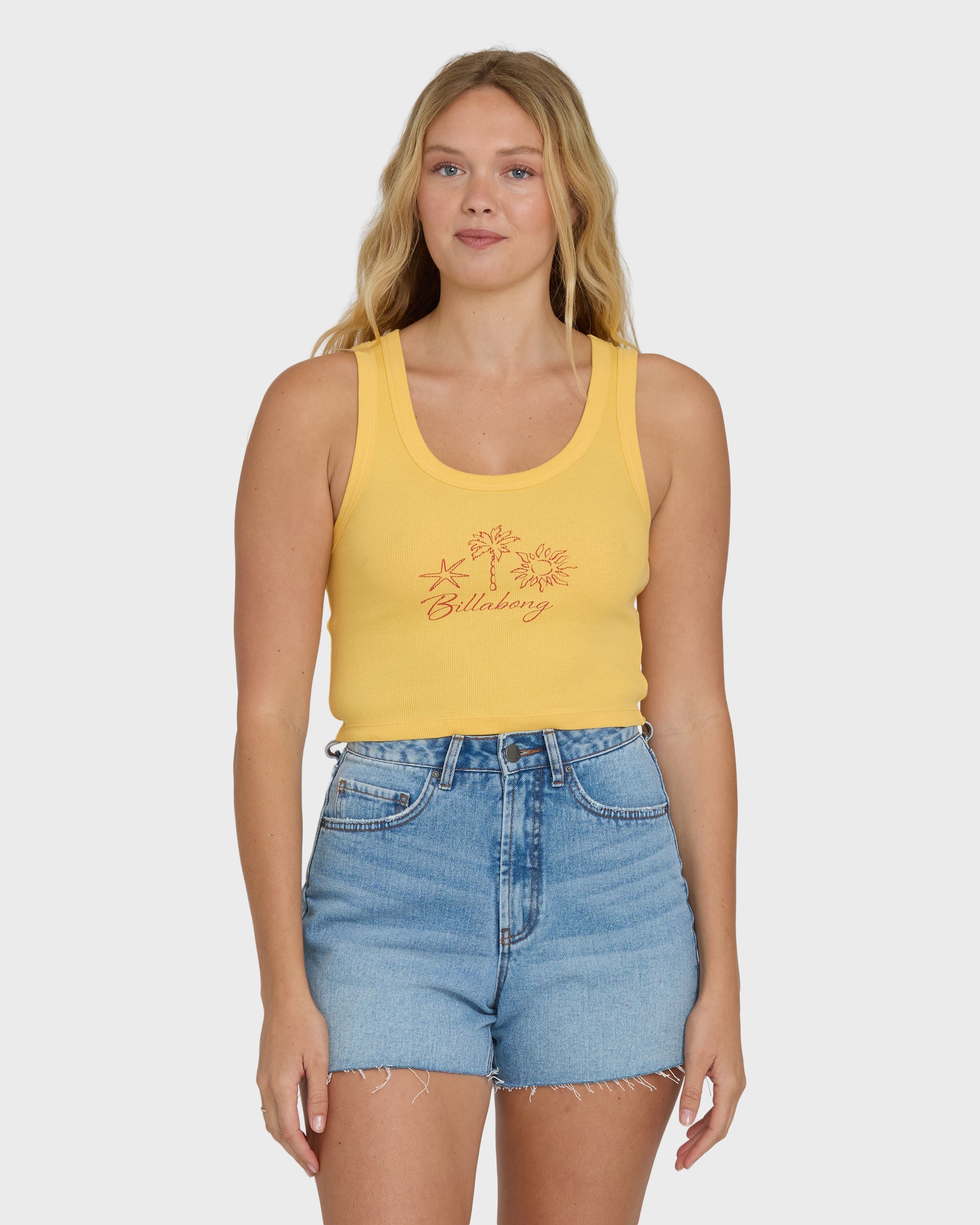 Sun Palm Seashell Tank Top - Soft Yellow