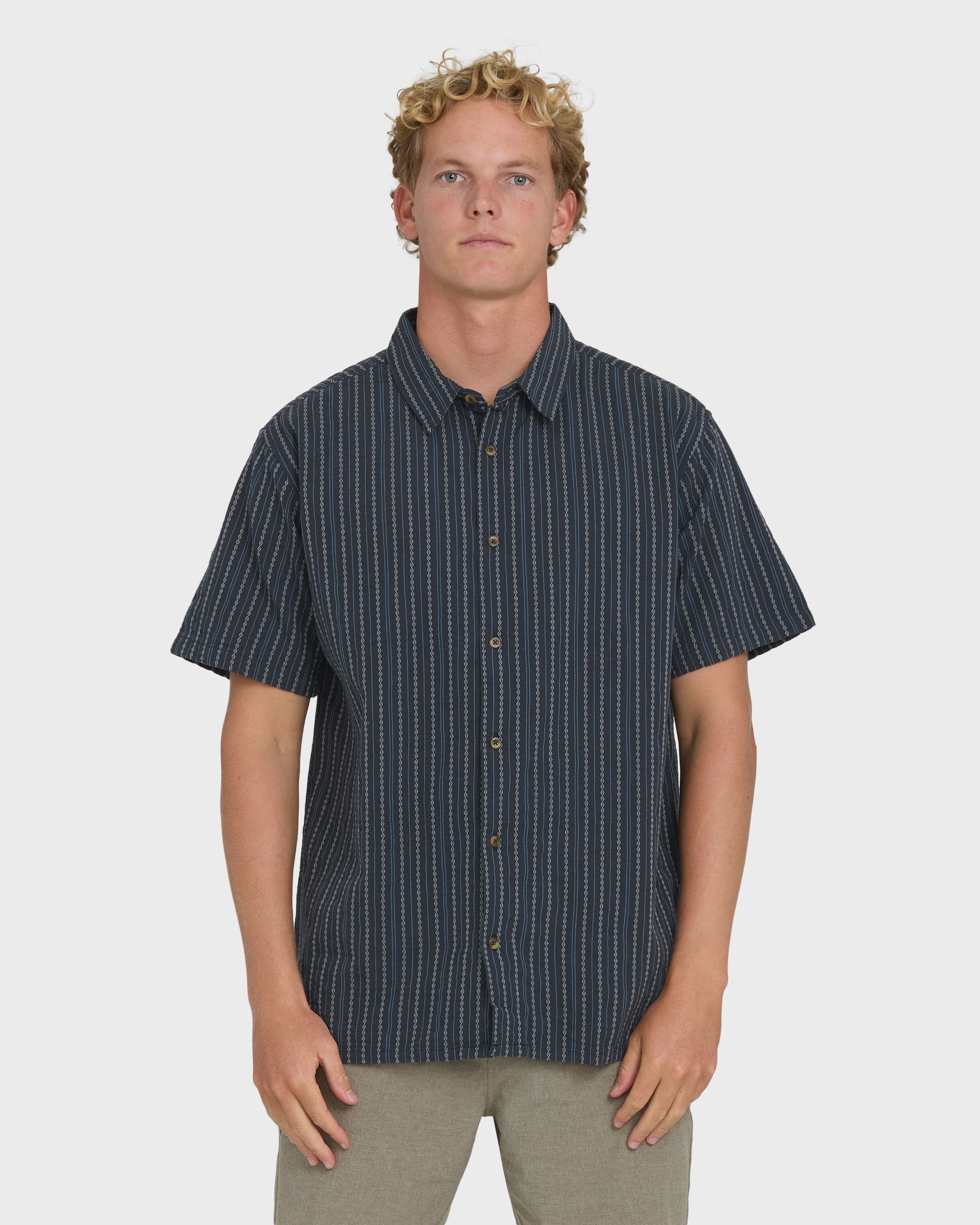 Garage Sandon Jacquard Short Sleeve Woven Shirt - True Navy