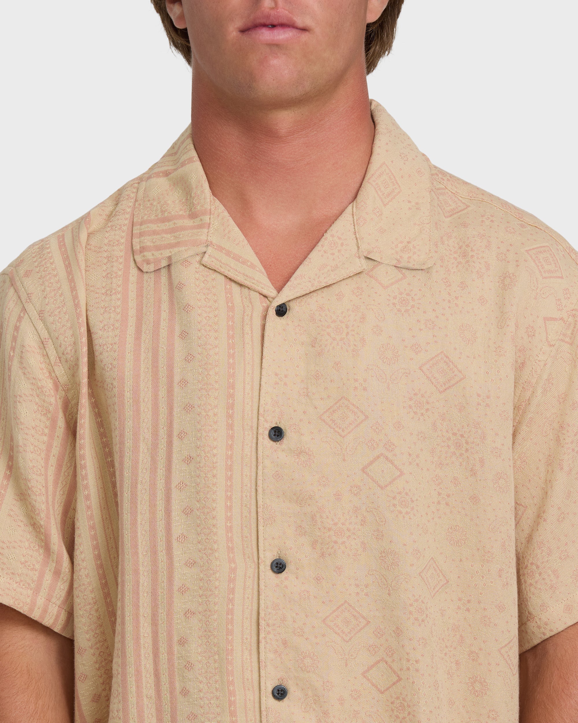 Garage Nashua Jacquard Short Sleeve Woven Shirt - Oatmeal
