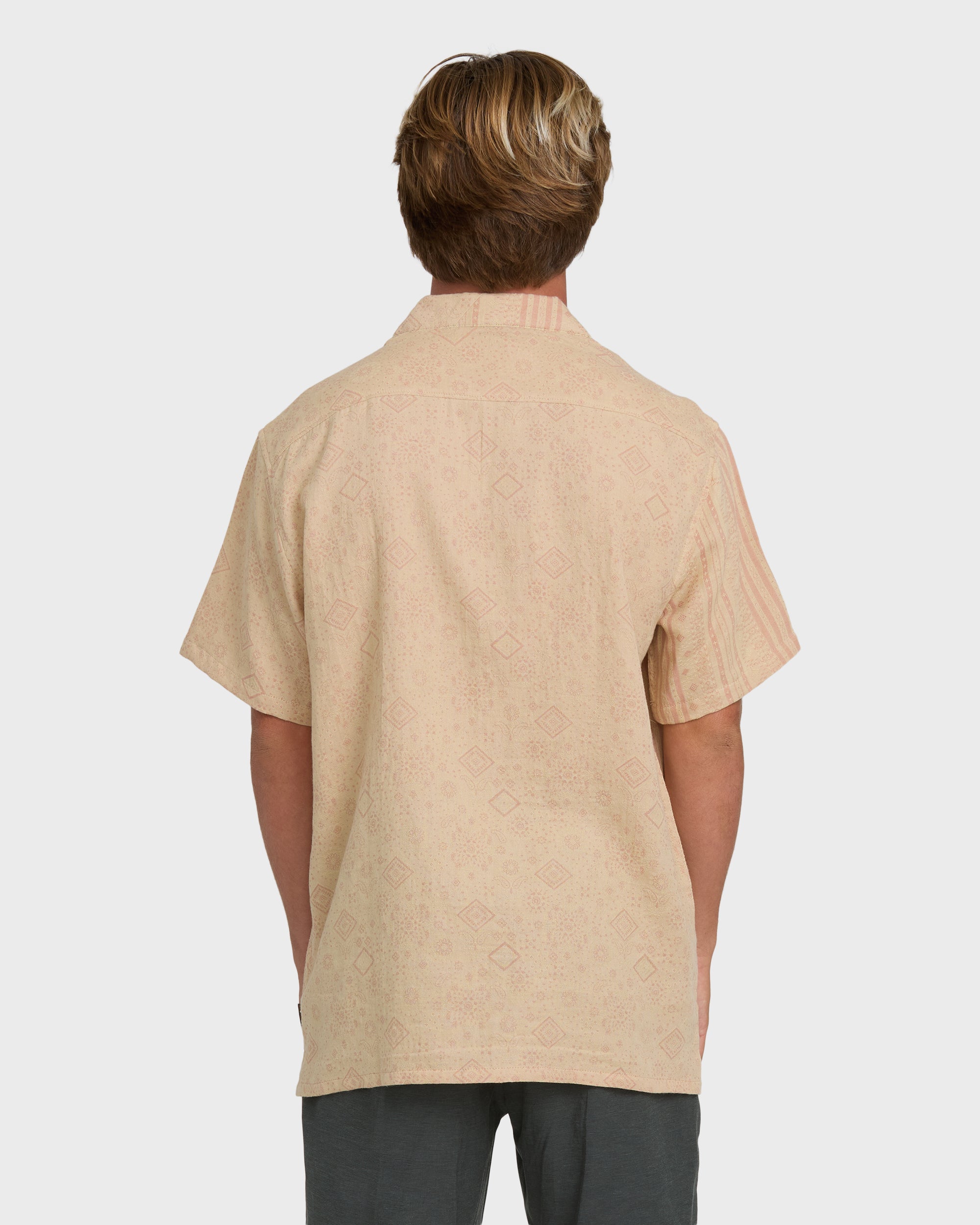 Garage Nashua Jacquard Short Sleeve Woven Shirt - Oatmeal