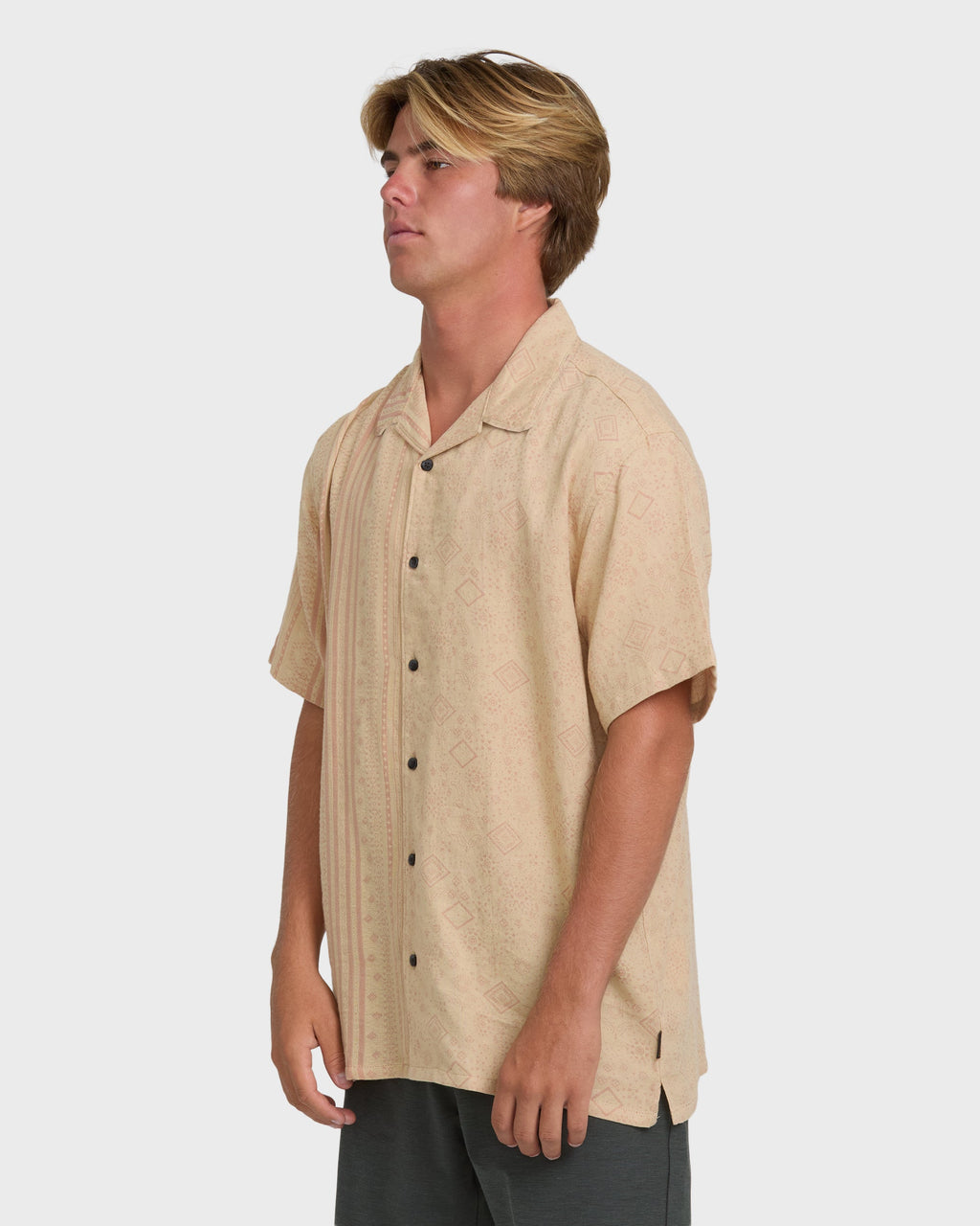 Garage Nashua Jacquard Short Sleeve Woven Shirt - Oatmeal