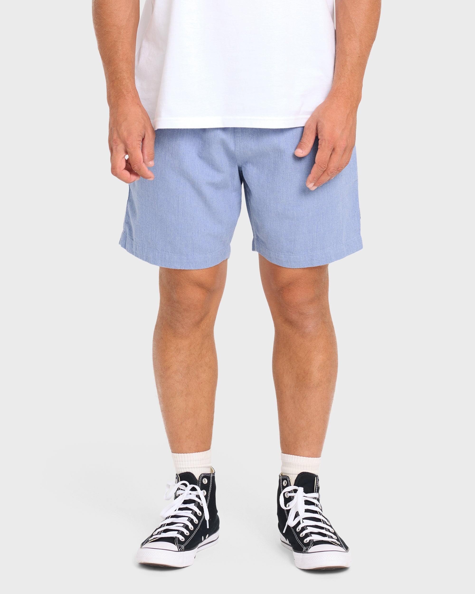 San O Layback Linen Shorts - Blue Heather