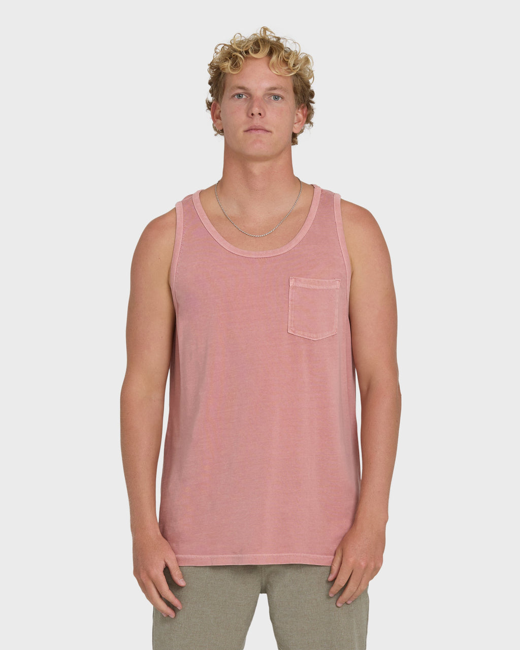 Essential Pocket Wave Washed Premium Tank Top - Ash Rose